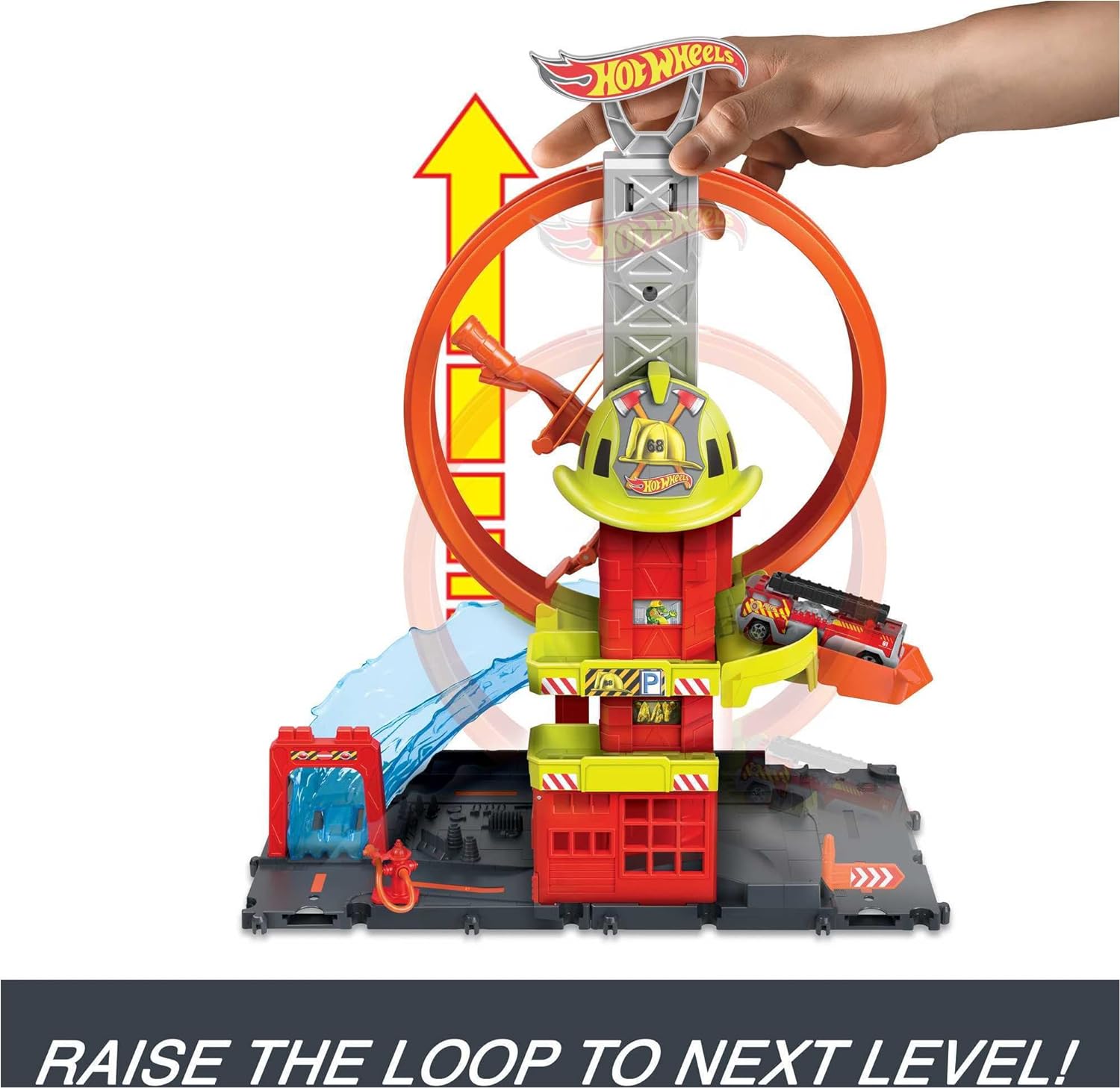 HOT WHEELS TOY CAR TRACK SET CITY SUPER LOOP ESTACIÓN DE BOMBEROS Y CAMIÓN DE BOMBEROS A ESCALA 1:64, SE CONECTA A OTROS JUEGOS - 4