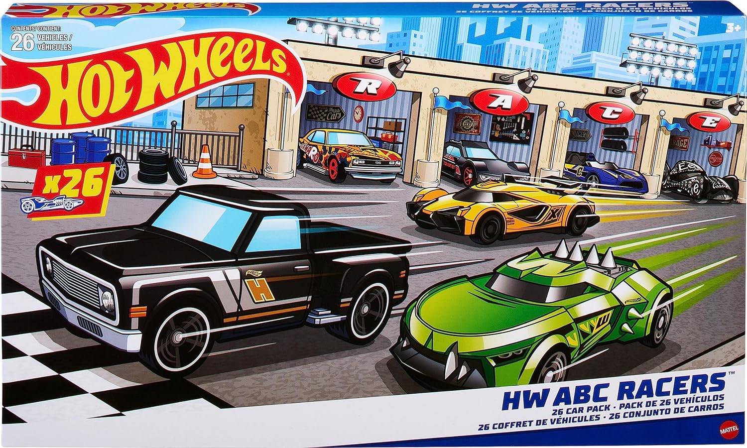 HOT WHEELS ABC RACERS, 26 CARS EN ESCALA 1:64 CON LETRAS DEL ALFABETO, APRENDE A DELETREAR Y LEER CON HOT WHEELS TOY CARS - 1