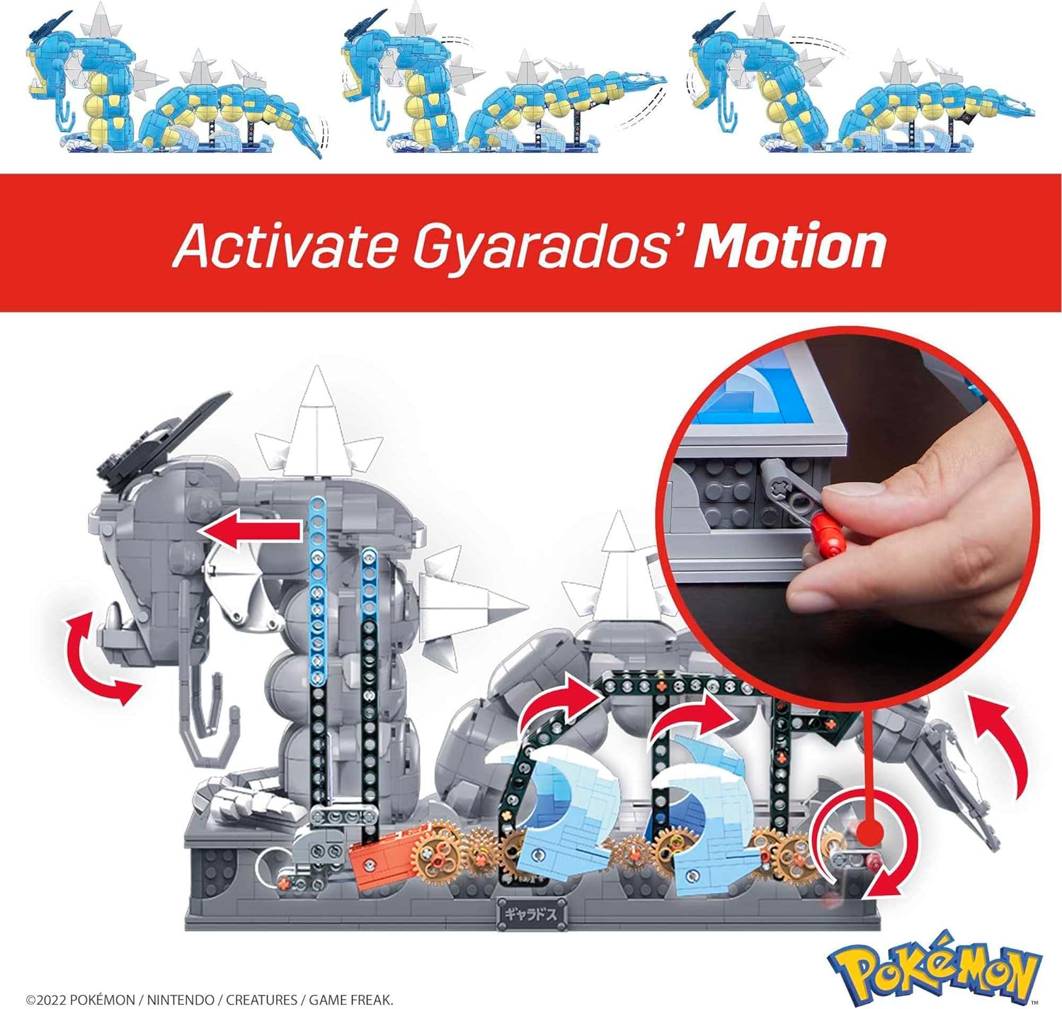 MEGA POKÉMON JUGUETES DE CONSTRUCCIÓN PARA ADULTOS, MOTION GYARADOS CON 2186 PIEZAS, BOCA Y COLA MÓVILES - 4