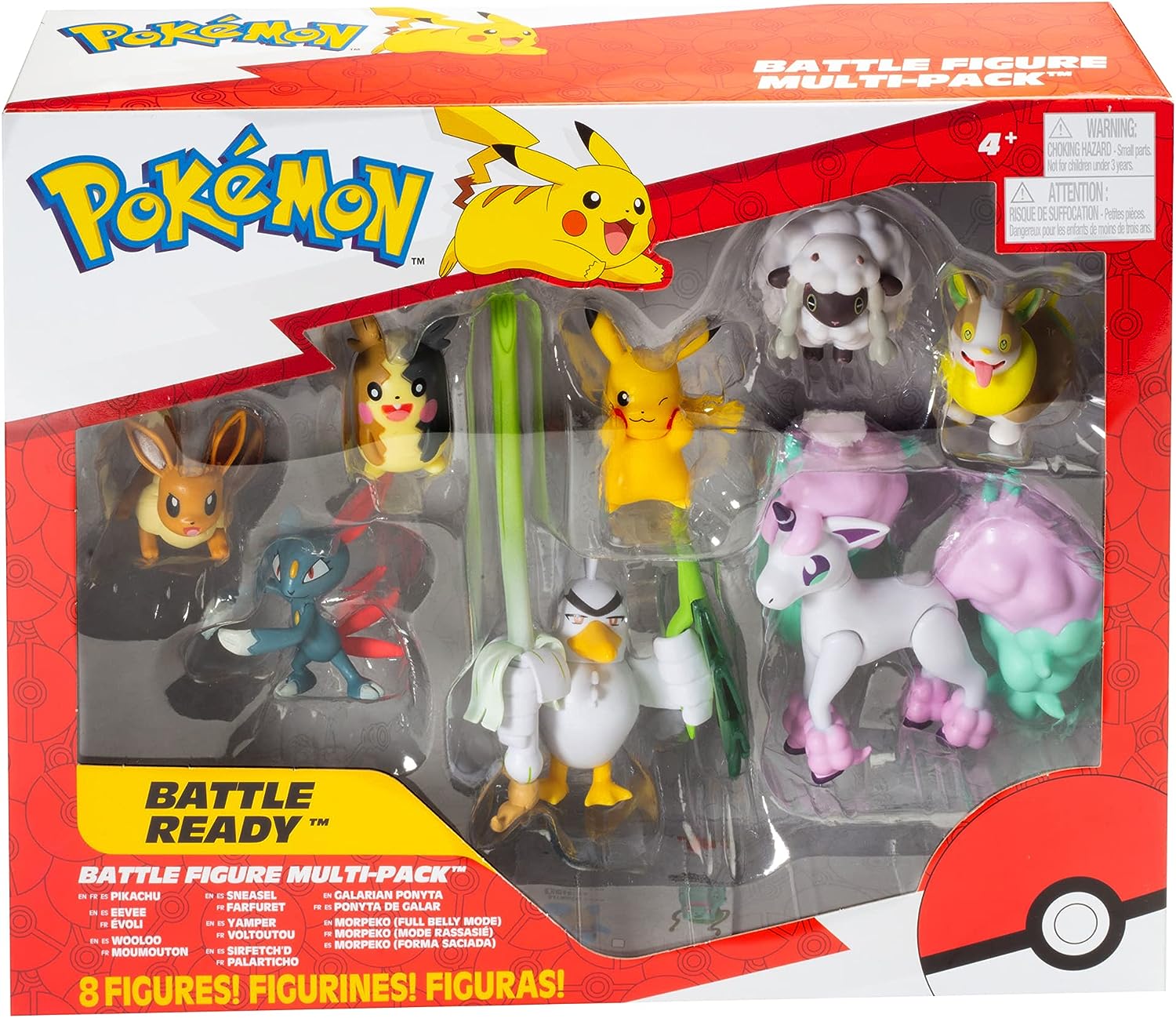 POKÉMON BATTLE FIGURE MULTI PACK TOY SET,8 PIEZAS - GENERACIÓN 8 -PIKACHU,EEVEE,WOOLOO,SNEASEL,YAMPER,PONYTA,SIRFETCH'D Y MORPEKO - 3