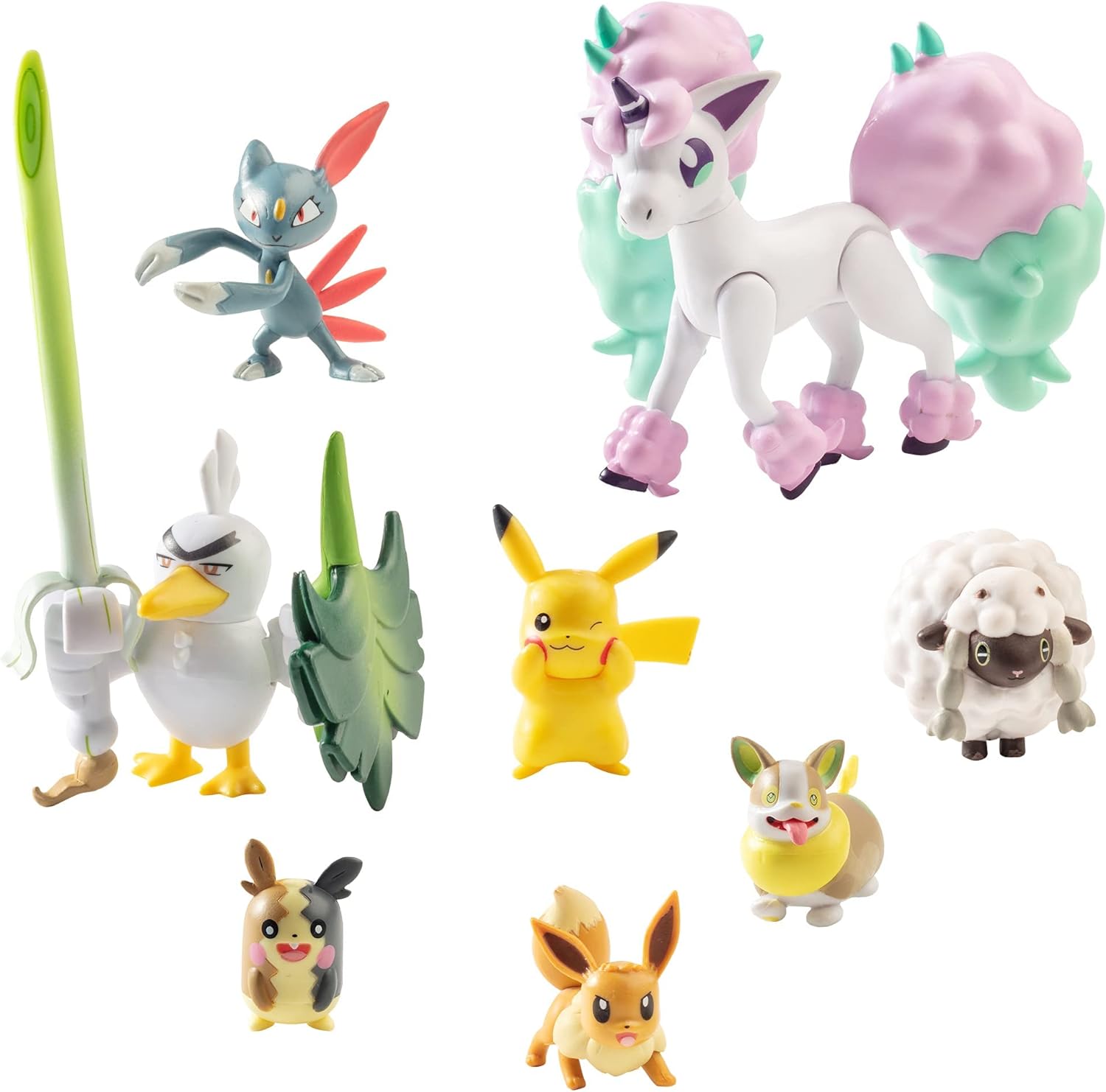 POKÉMON BATTLE FIGURE MULTI PACK TOY SET,8 PIEZAS - GENERACIÓN 8 -PIKACHU,EEVEE,WOOLOO,SNEASEL,YAMPER,PONYTA,SIRFETCH'D Y MORPEKO - 5