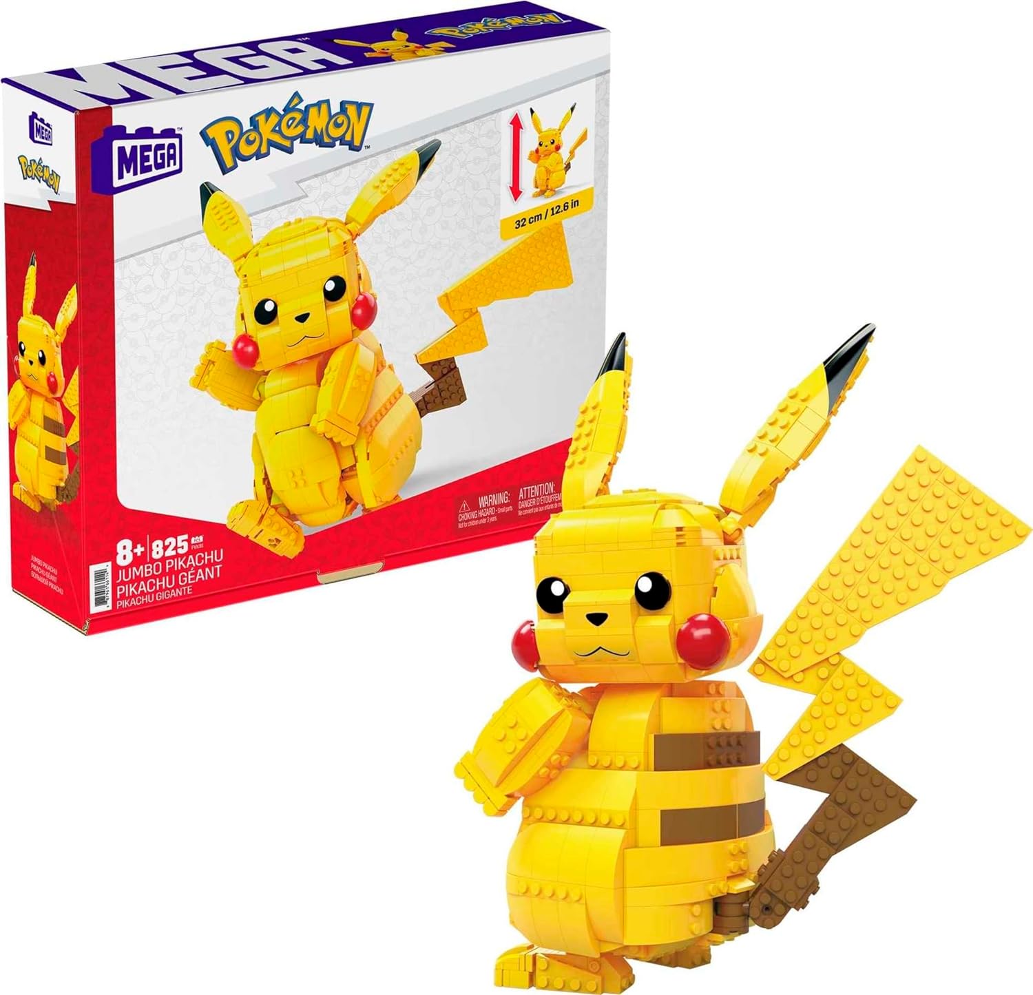 POKÉMON MEGA JUEGO DE JUGUETES DE CONSTRUCCIÓN DE FIGURAS DE ACCIÓN PARA NIÑOS, JUMBO PIKACHU CON 806 PIEZAS, 12 PULGADAS DE ALTO - 1