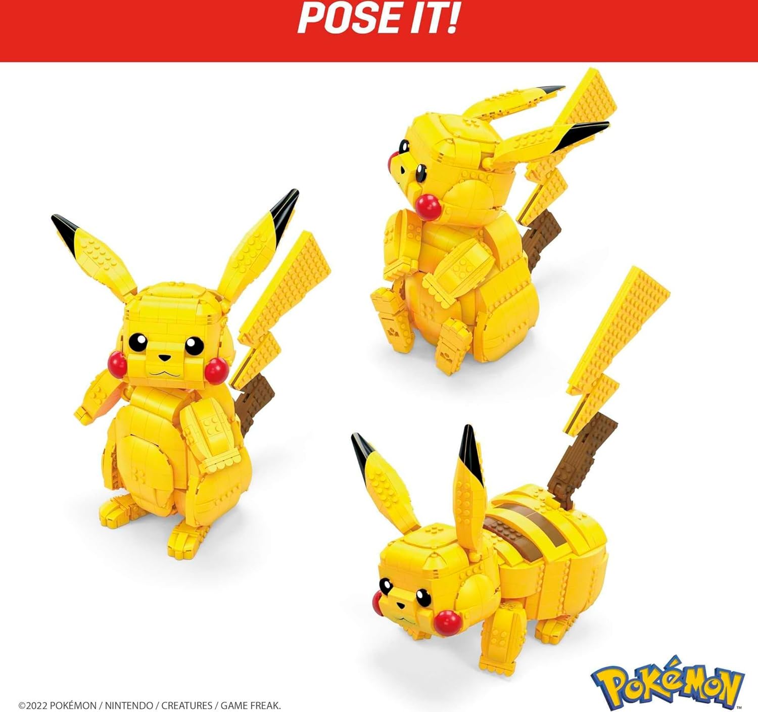 POKÉMON MEGA JUEGO DE JUGUETES DE CONSTRUCCIÓN DE FIGURAS DE ACCIÓN PARA NIÑOS, JUMBO PIKACHU CON 806 PIEZAS, 12 PULGADAS DE ALTO - 4