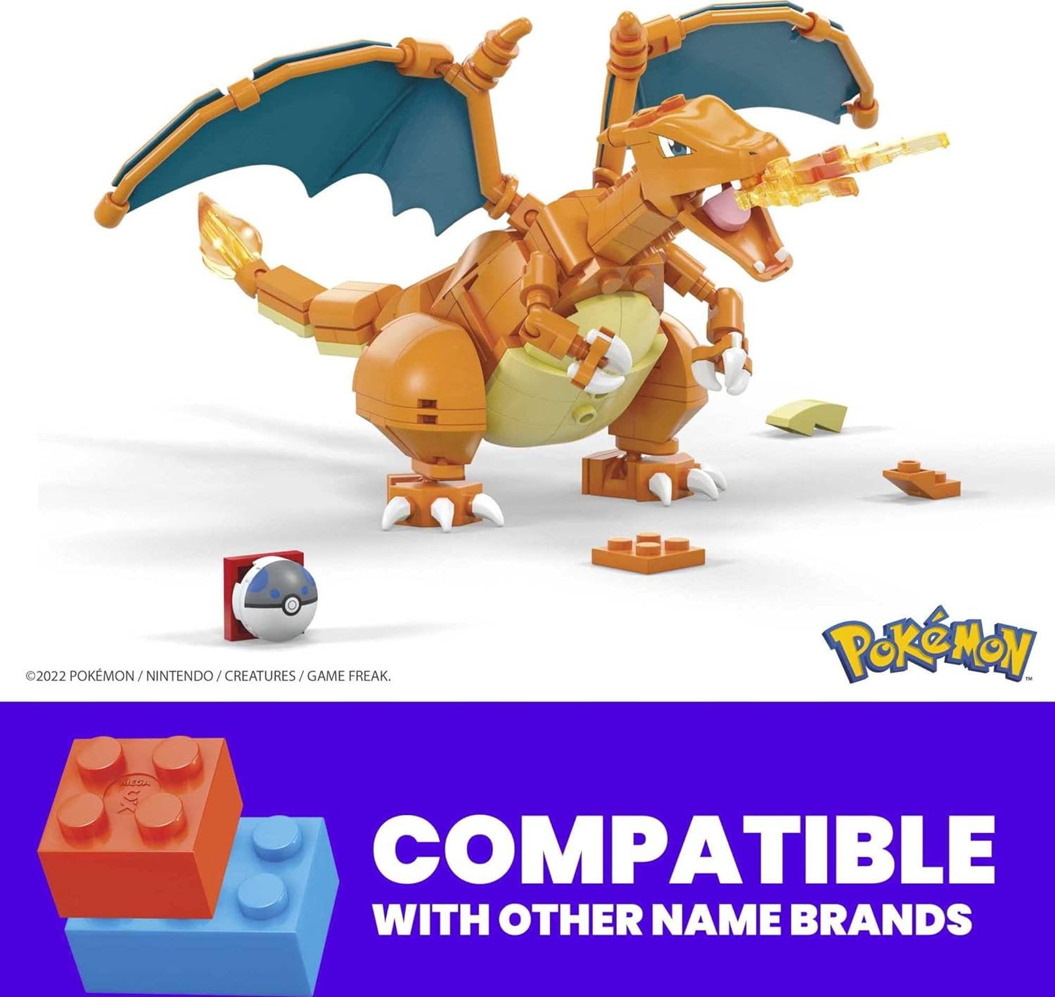 POKÉMON MEGA JUEGO DE CONSTRUCCIÓN DE FIGURAS DE ACCIÓN , CHARIZARD CON 222 PIEZAS, 1 PERSONAJE POSABLE, 4 PULGADAS DE ALTO - 3