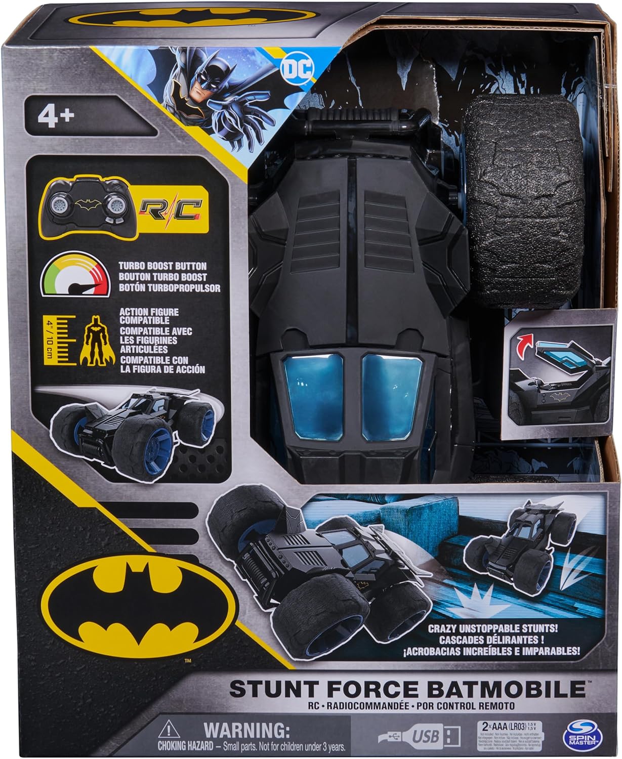 DC COMICS, BATMAN STUNT FORCE BATMOBILE,AUTO DE CONTROL REMOTO,TURBO BOOST Y TRUCOS LOCOS, JUGUETES COLECCIONABLES DE SUPERHÉROES - 6