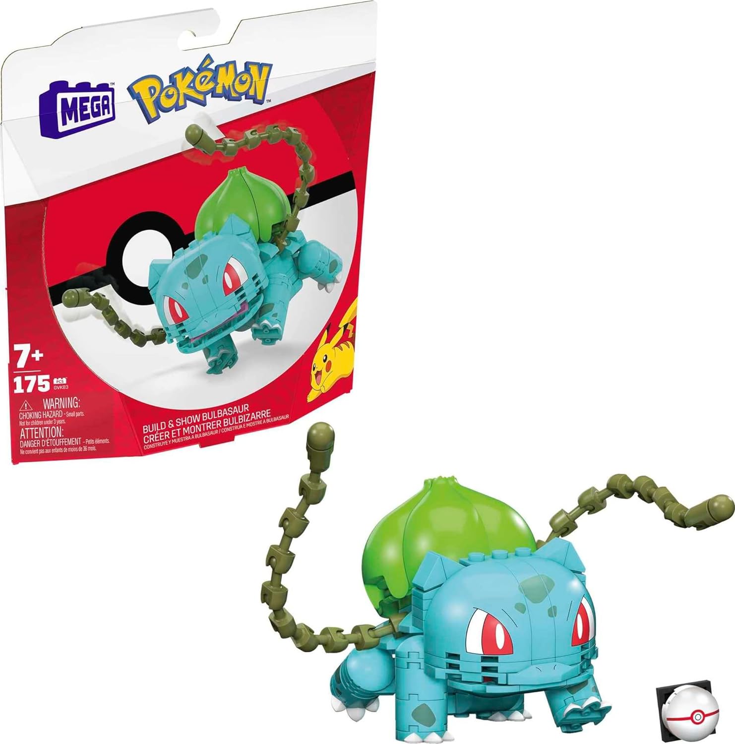 POKÉMON MEGA JUGUETES DE CONSTRUCCIÓN DE FIGURAS DE ACCIÓN, BULBASAUR CON 175 PIEZAS, 1 PERSONAJE POSABLE, 4 PULGADAS DE ALTO - 1