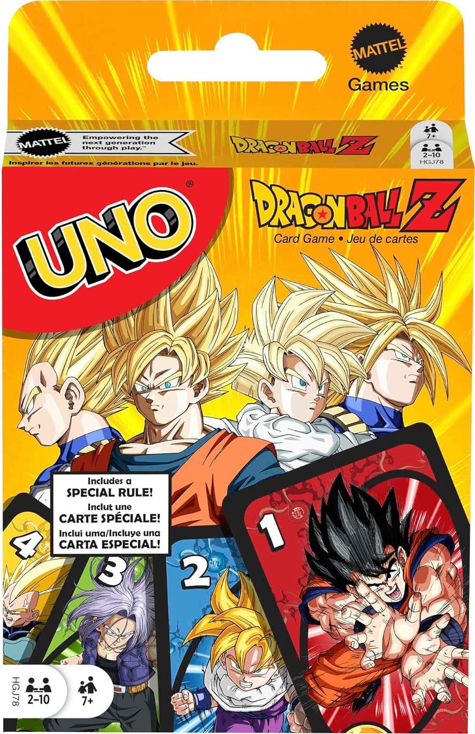 MATTEL GAMES UNO - JUEGO DE CARTAS DRAGON BALL Z PARA NOCHE FAMILIAR CON GRÁFICOS TEMÁTICOS PARA 2 A 10 JUGADORES - 1