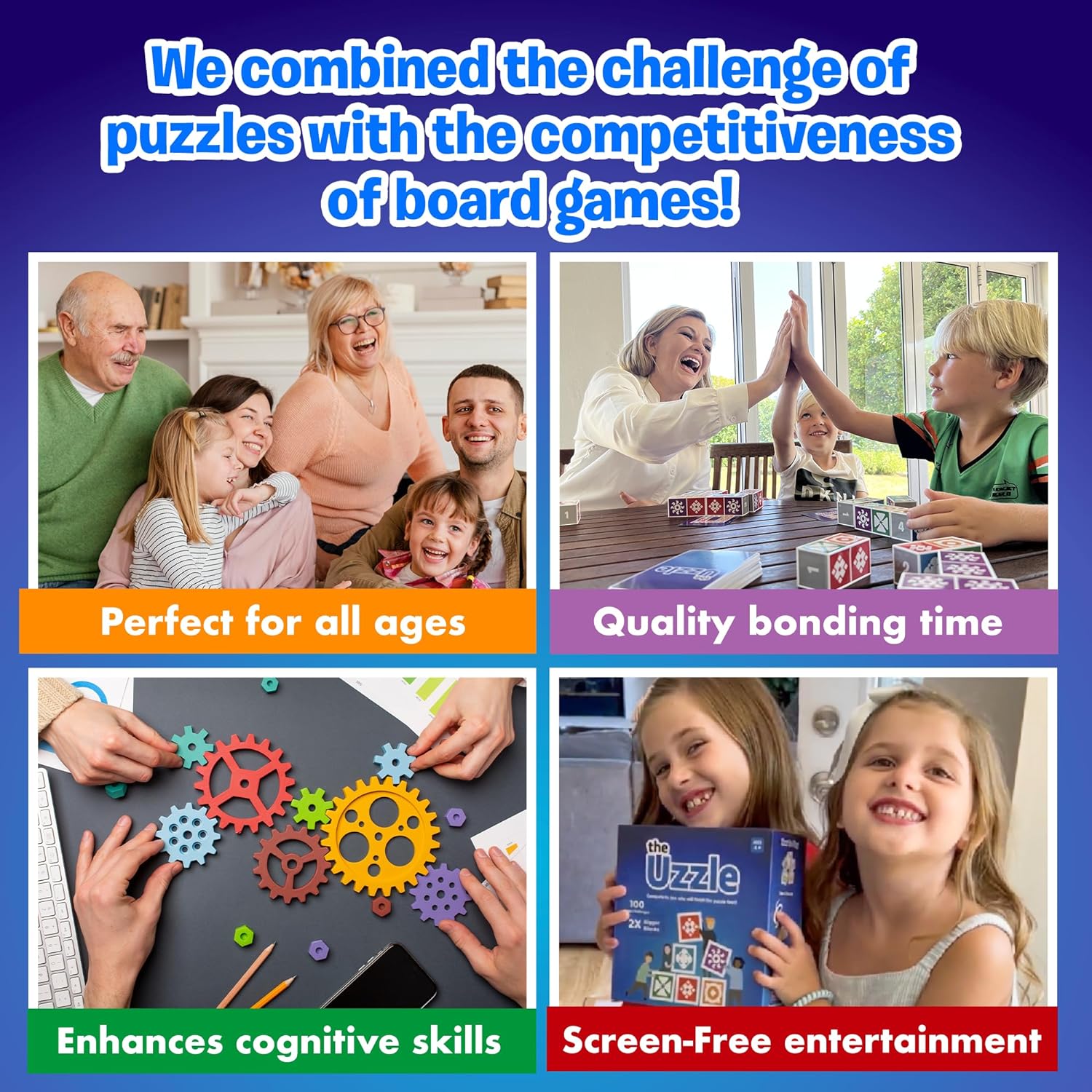 THE UZZLE JUEGO DE MESA 2.0, ADECUADOS PARA NIÑOS, ROMPECABEZAS DE BLOQUES DE PATRONES, JUEGOS DE CARTAS FAMILIARES - 2