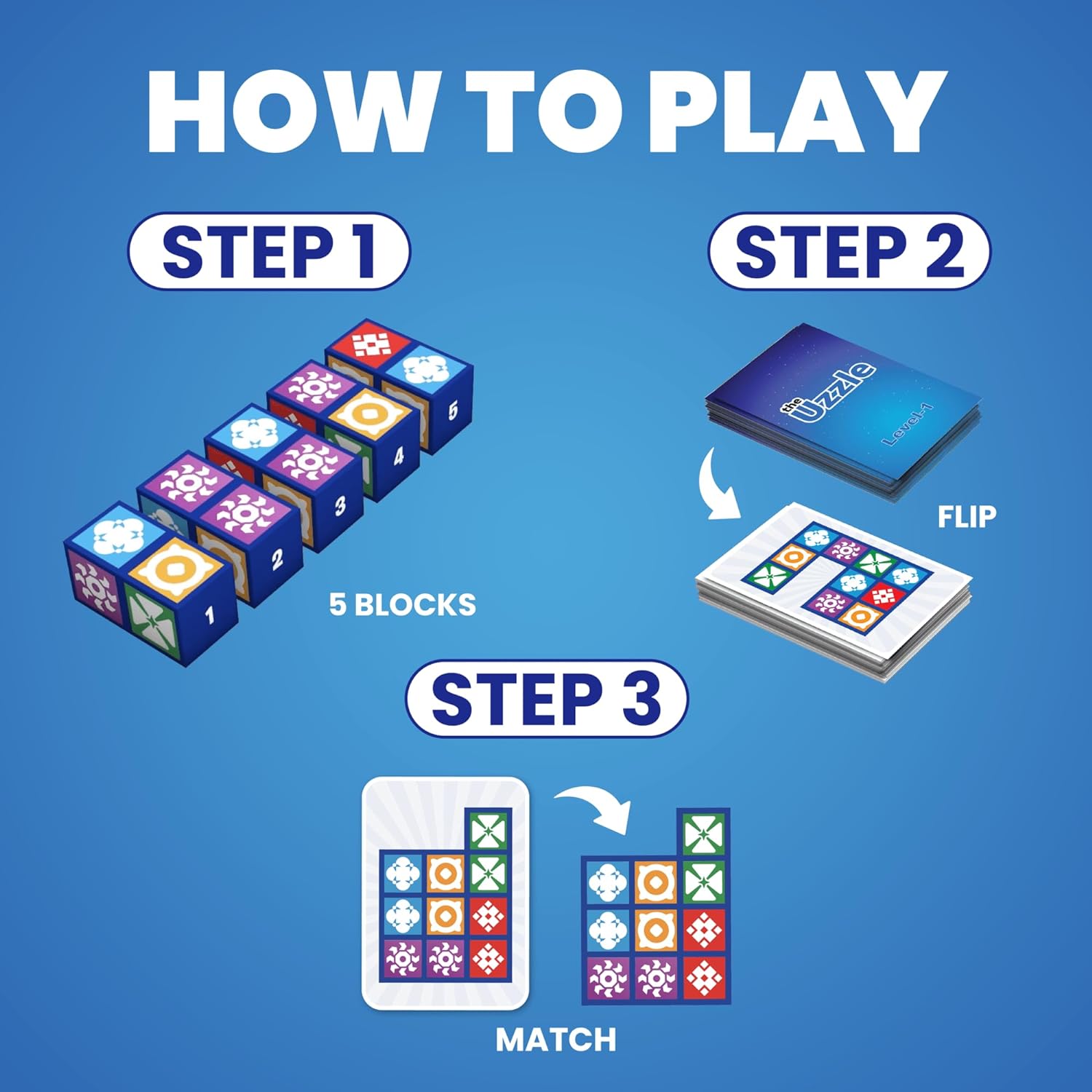 THE UZZLE JUEGO DE MESA 2.0, ADECUADOS PARA NIÑOS, ROMPECABEZAS DE BLOQUES DE PATRONES, JUEGOS DE CARTAS FAMILIARES - 4