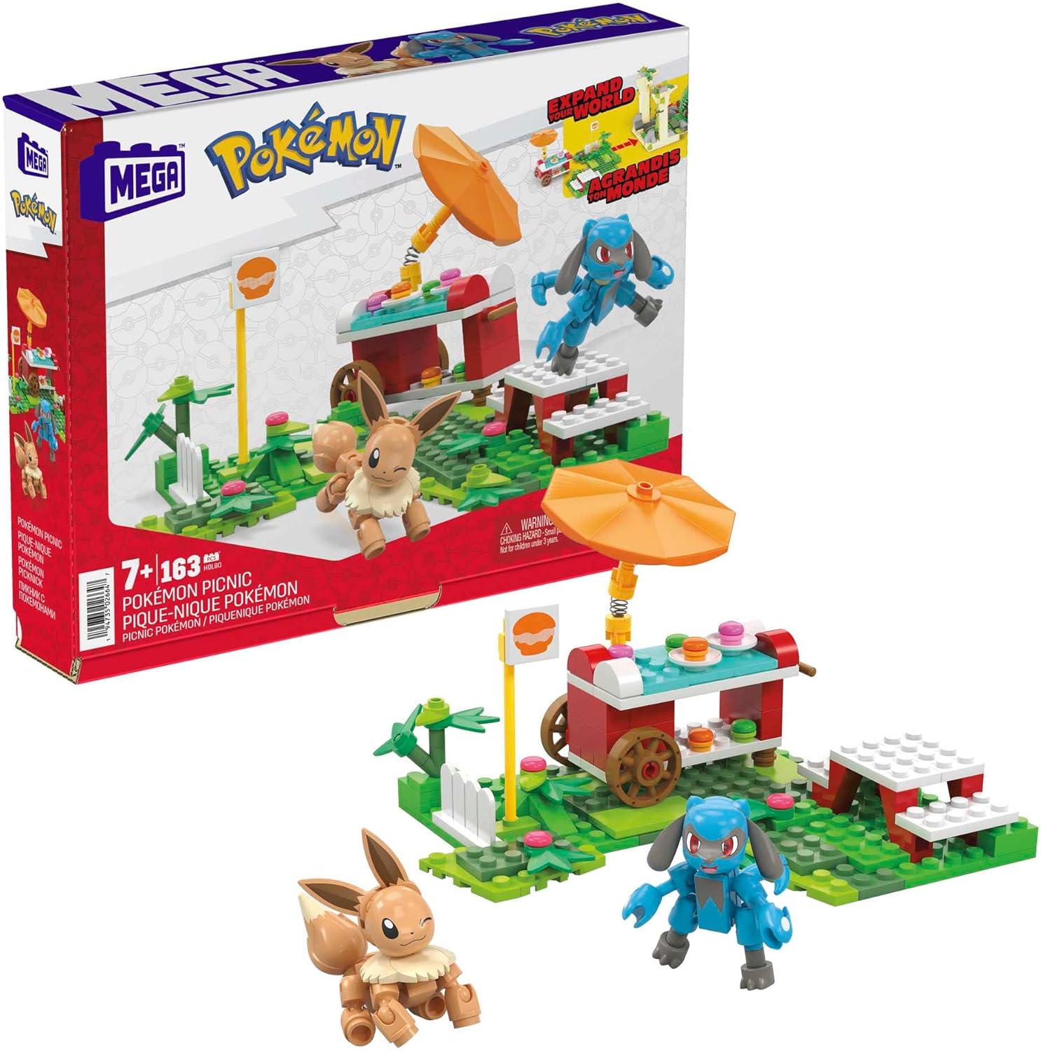 POKÉMON MEGA JUEGO DE CONSTRUCCIÓN DE FIGURAS DE ACCIÓN, PICNIC POKÉMON CON 193 PIEZAS, 2 PERSONAJES POSIBLES, EEVEE Y RIOLU - 1