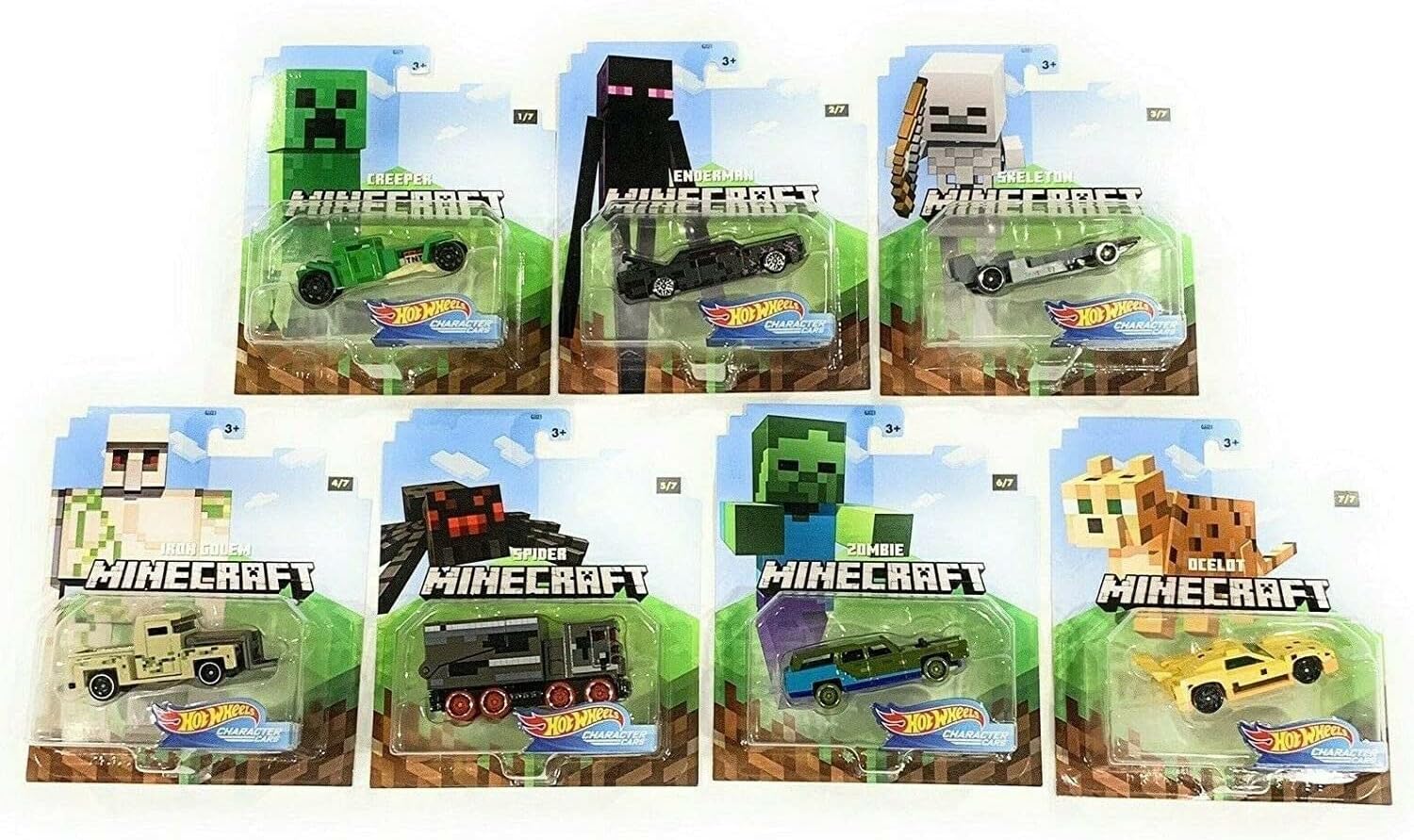 HOT WHEELS 2020 1:64 PERSONAJES DE JUEGO CARS MINECRAFT JUEGO COMPLETO DE 7 - 1
