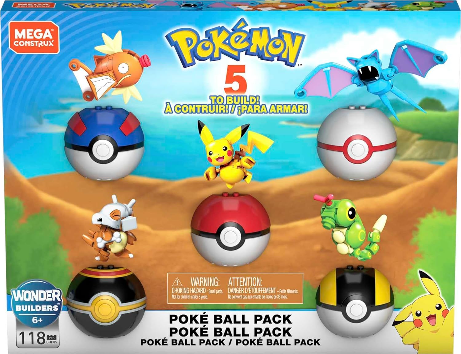 MEGA POKÉMON JUEGO DE JUGUETES DE CONSTRUCCIÓN DE ACCIÓN,PAQUETE DE POKÉBALL CON 118 PIEZAS,5 PERSONAJES ARTICULADOS,PIKACHU YMÁS - 1
