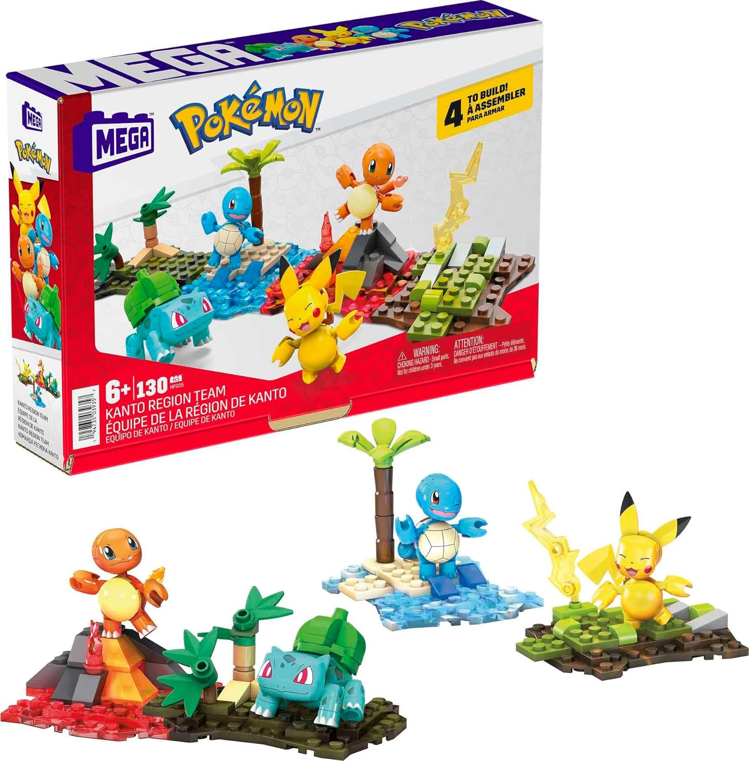 POKÉMON MEGA JUEGO DE CONSTRUCCIÓN DE FIGURAS DE ACCIÓN,EQUIPO DE LA REGIÓN DE KANTO CON 130 PIEZAS,4 PERSONAJES POSIBLES - 1