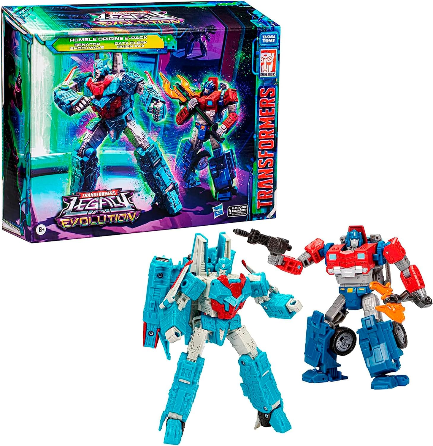 TRANSFORMERS TOYS LEGACY EVOLUTION VOYAGER SENATOR SHOCKWAVE Y DELUXE DATA CLERK ORION PAX HUMBLE ORIGINS PAQUETE DE 2 - 3