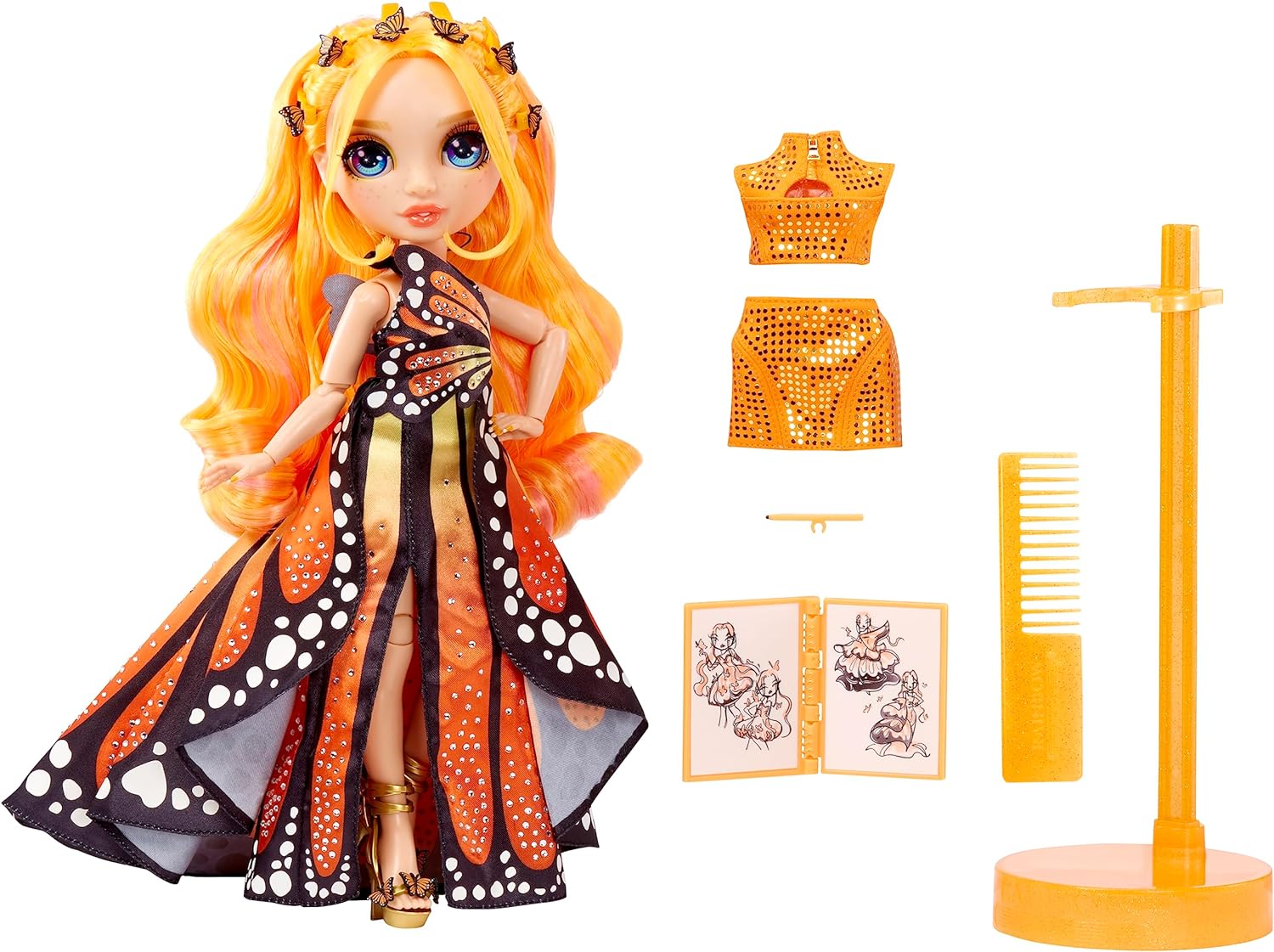RAINBOW HIGH FANTASTIC FASHION POPPY ROWAN - MUÑECA NARANJA DE 11' Y JUEGO CON 2 TRAJES COMPLETOS DE MUÑECA Y ACCESORIOS - 2