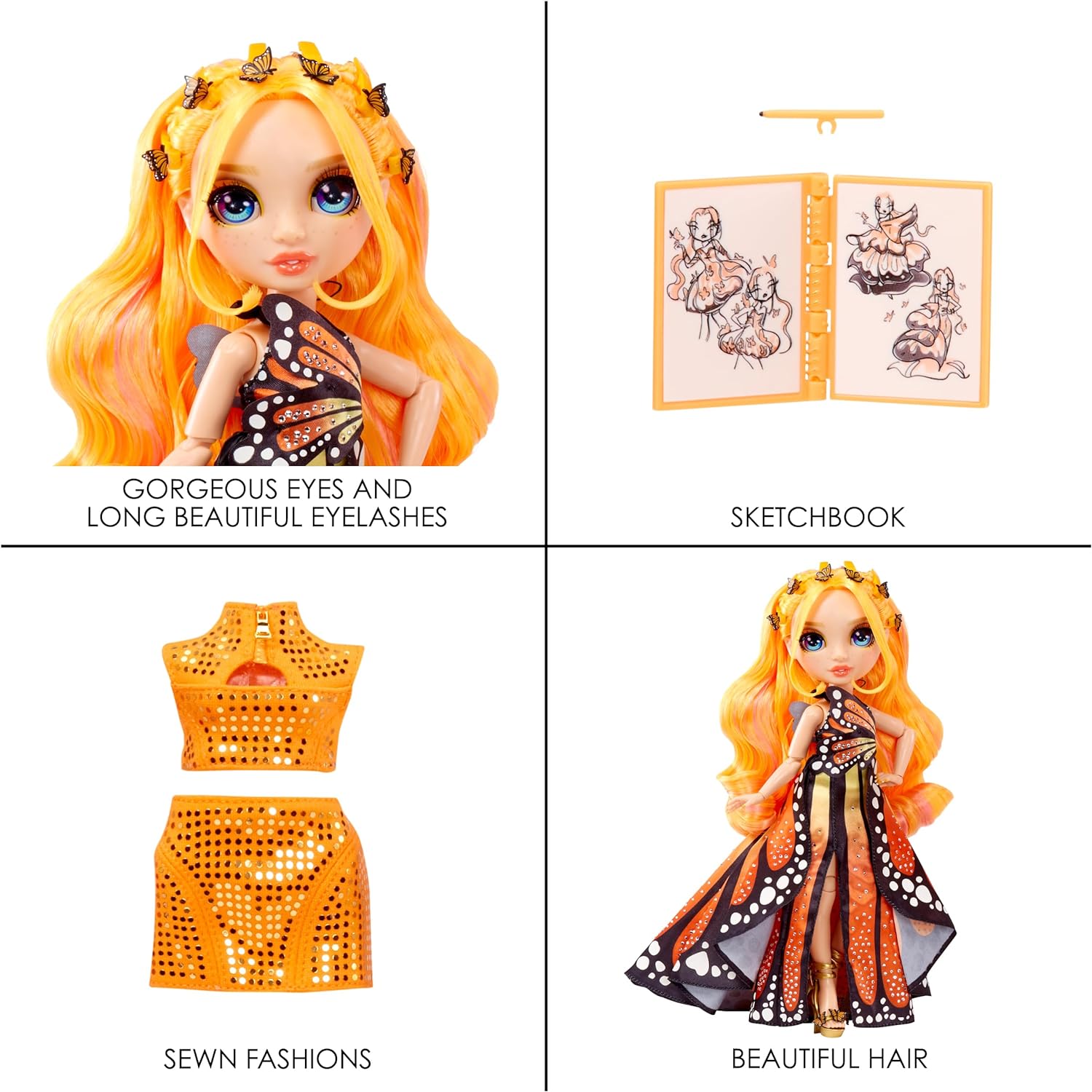 RAINBOW HIGH FANTASTIC FASHION POPPY ROWAN - MUÑECA NARANJA DE 11' Y JUEGO CON 2 TRAJES COMPLETOS DE MUÑECA Y ACCESORIOS - 5