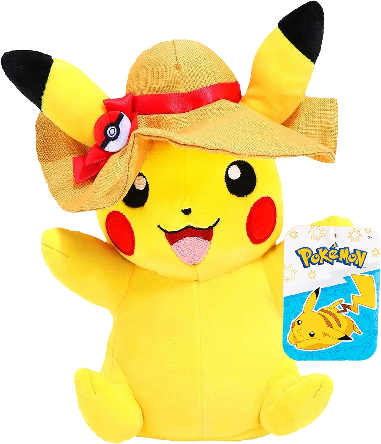 POKÉMON PIKACHU DE PELUCHE DE 8.0 IN CON ABALORIO DE POKÉ BALL, GORRO DE VERANO, CON LICENCIA OFICIAL, SUAVE Y LINDO - 1
