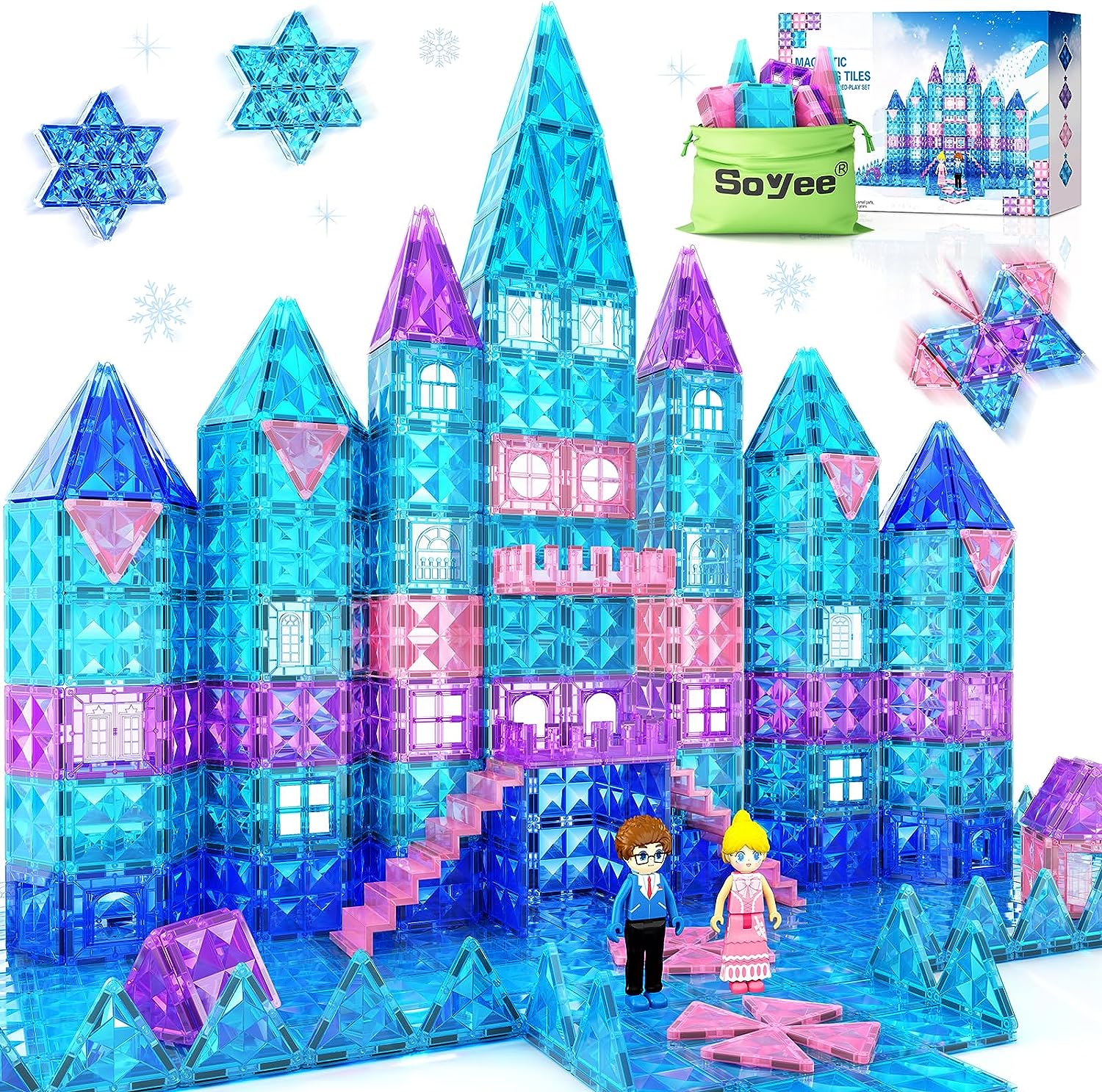 JUGUETES DE FROZEN PARA NIÑAS, AZULEJOS MAGNÉTICOS, 102 PIEZAS CON MUÑECAS, CASTILLO DE PRINCESA, JUGUETES DE CONSTRUCCIÓN - 1