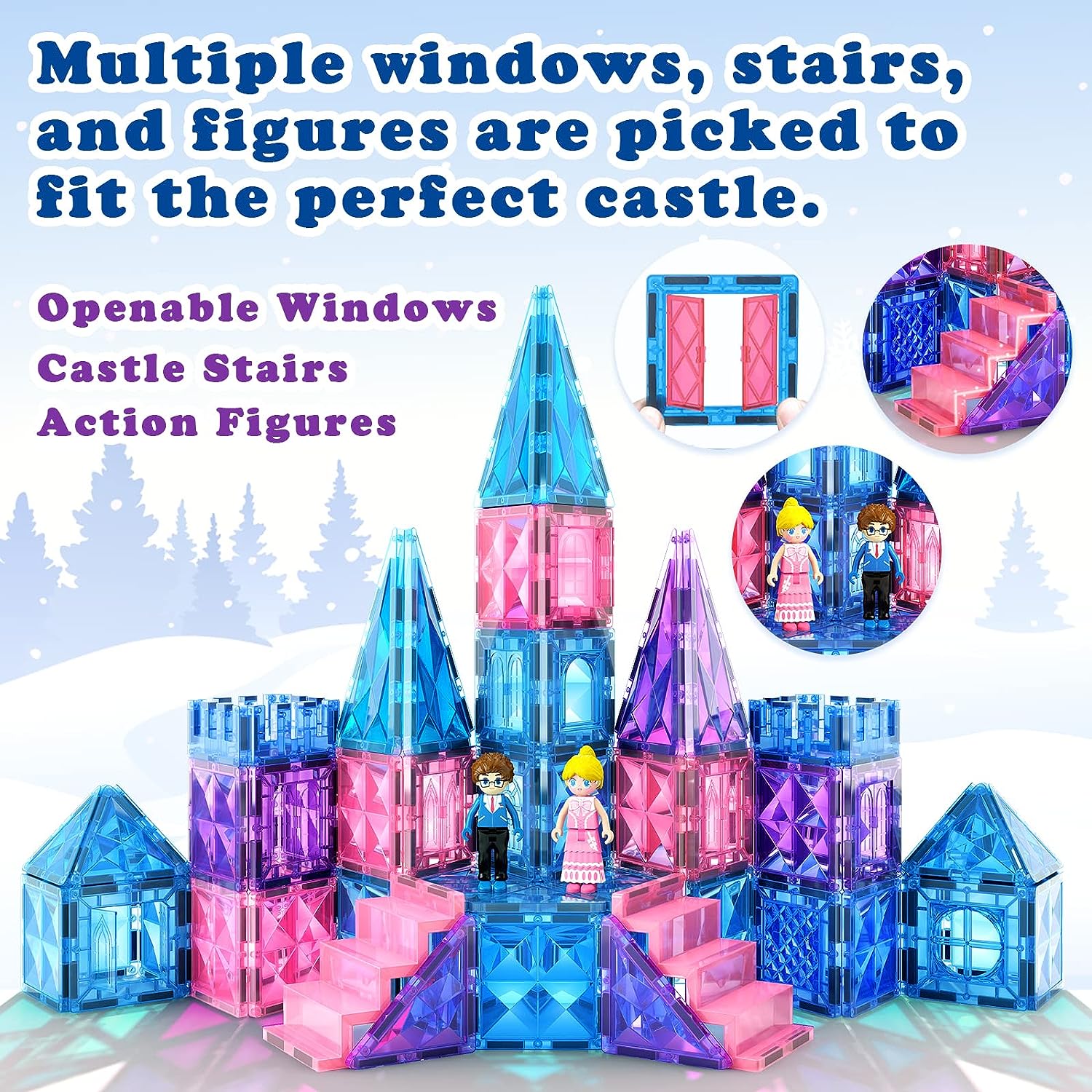 JUGUETES DE FROZEN PARA NIÑAS, AZULEJOS MAGNÉTICOS, 102 PIEZAS CON MUÑECAS, CASTILLO DE PRINCESA, JUGUETES DE CONSTRUCCIÓN - 5