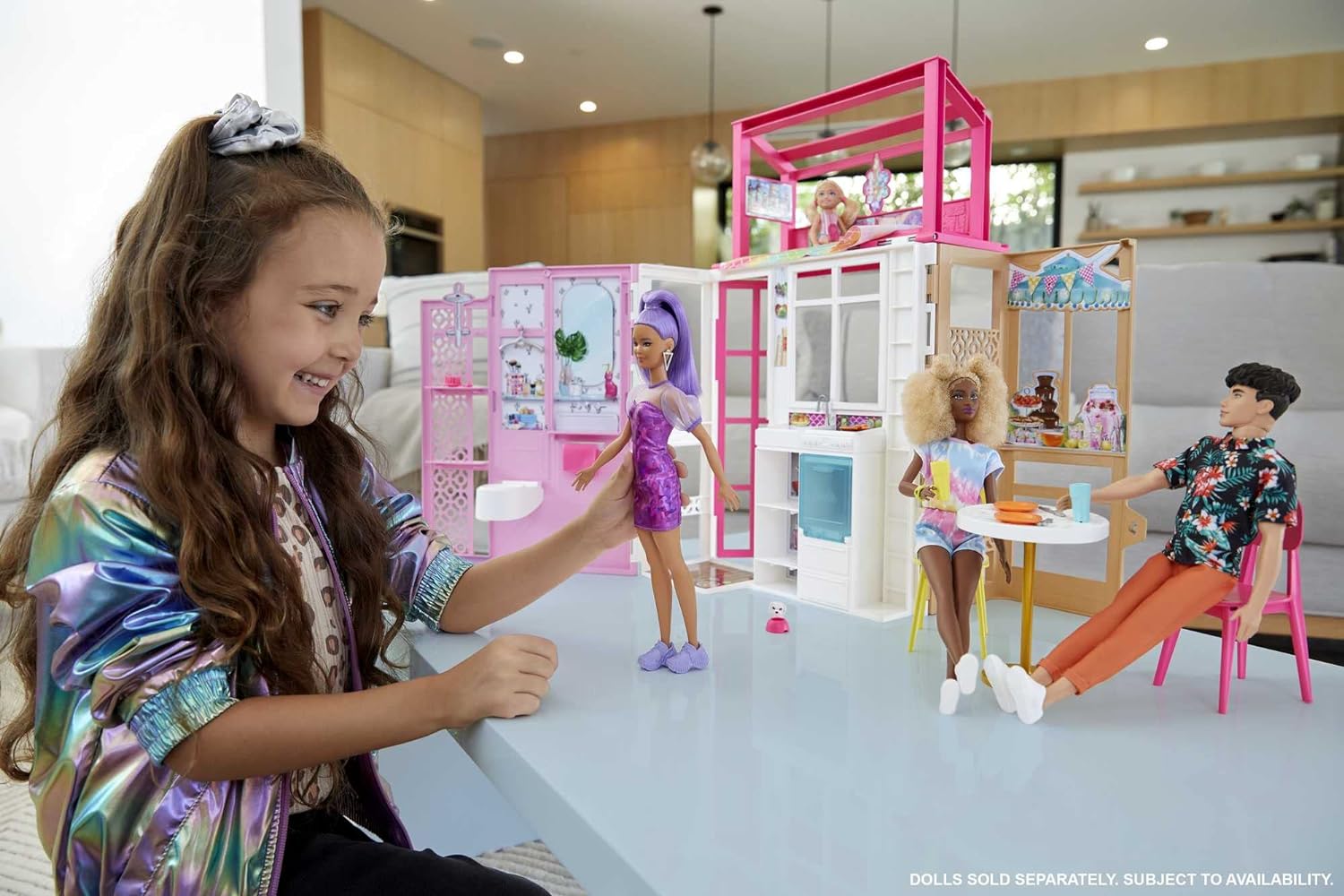 BARBIE CASA DE MUÑECAS CON 2 NIVELES Y 4 ZONA DE JUEGO,TOTALMENTE AMUEBLADA CON CACHORRO DE MASCOTAS Y ACCESORIOS,NIÑOS DE 3 AÑOS - 3