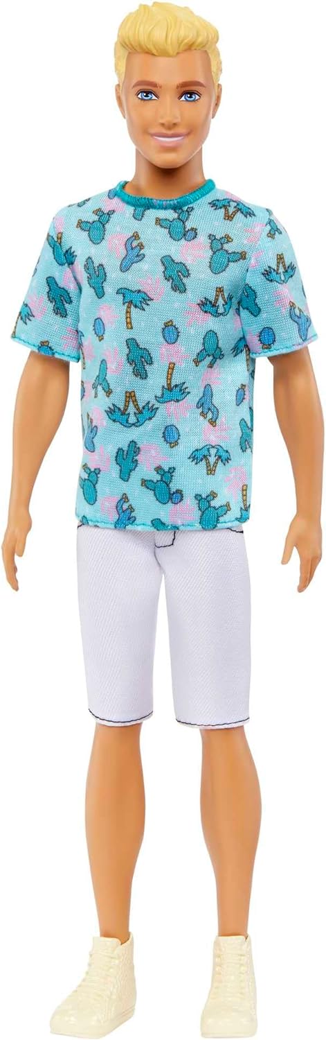 BARBIE FASHIONISTAS KEN CON CABELLO RUBIO, CAMISETA DE CACTUS AZUL, PANTALONES CORTOS BLANCOS Y ZAPATILLAS DE DEPORTE - 1