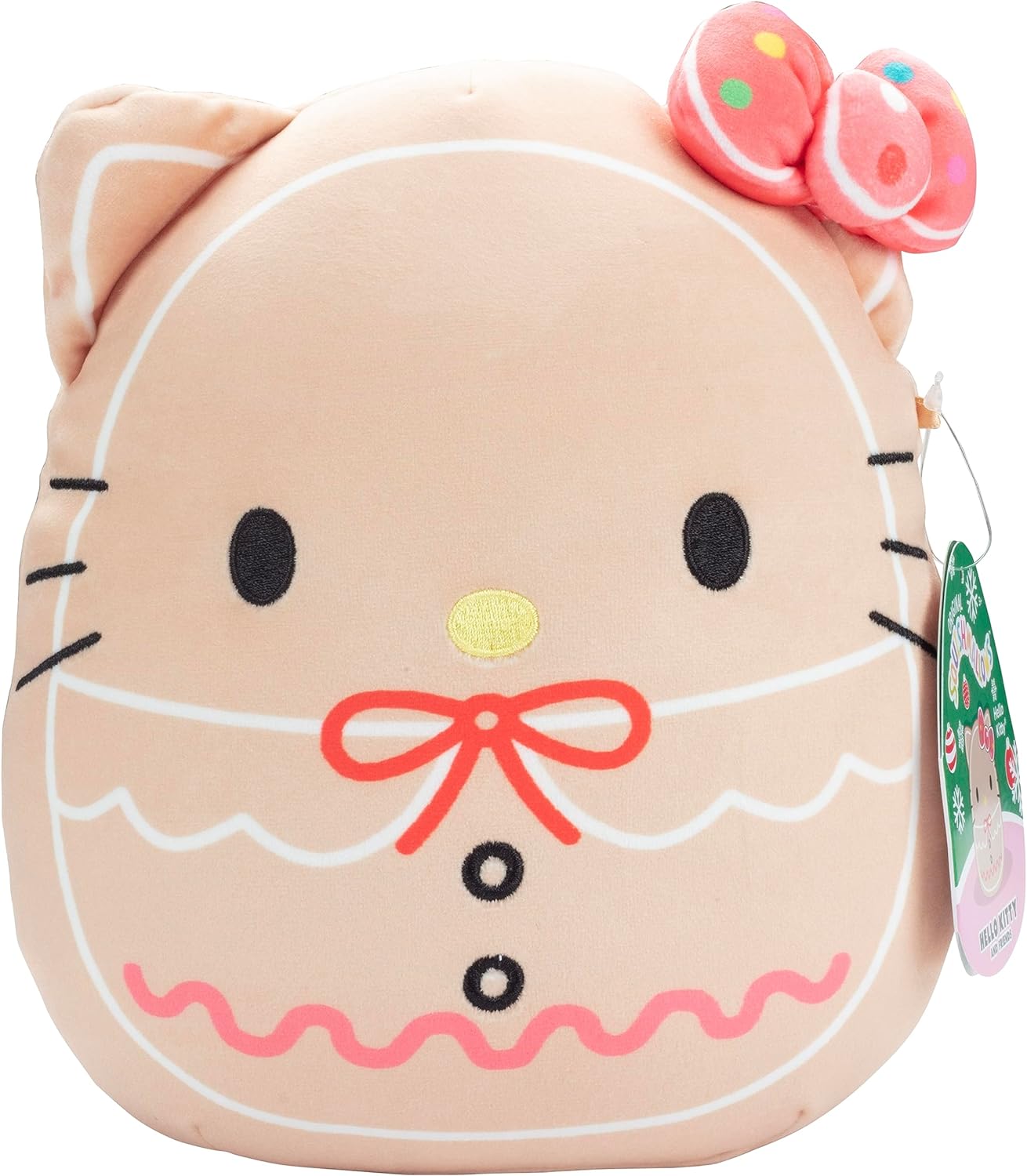 SQUISHMALLOWS HELLO KITTY GINGERBREAD DE 8', PELUCHE OFICIAL DE KELLYTOY NAVIDEÑO, COLECCIONABLE SUAVE Y ESPONJOSO - 1