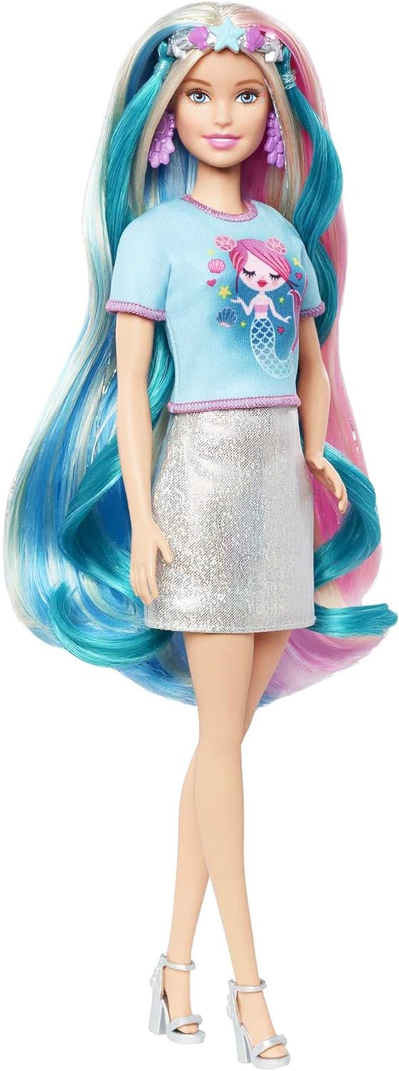 BARBIE MUÑECA DE PELO DE FANTASÍA Y ACCESORIOS, PELO LARGO Y COLORIDO RUBIO CON ROPA INSPIRADA EN SIRENA Y UNICORNIO - 3