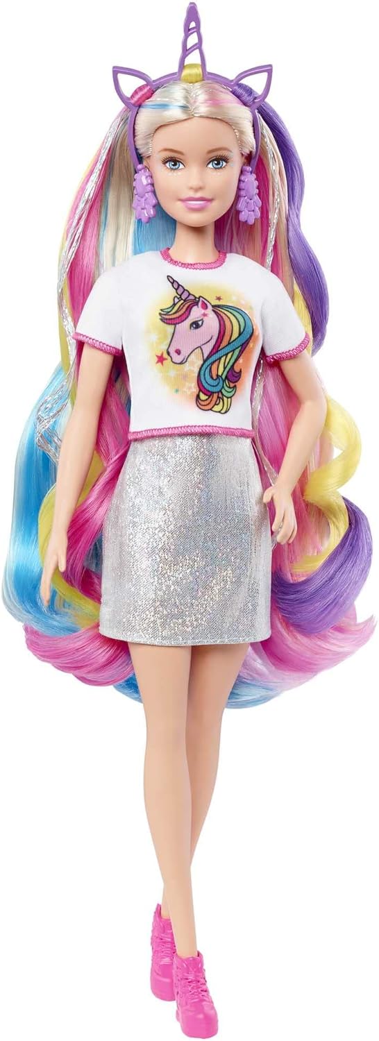 BARBIE MUÑECA DE PELO DE FANTASÍA Y ACCESORIOS, PELO LARGO Y COLORIDO RUBIO CON ROPA INSPIRADA EN SIRENA Y UNICORNIO - 4