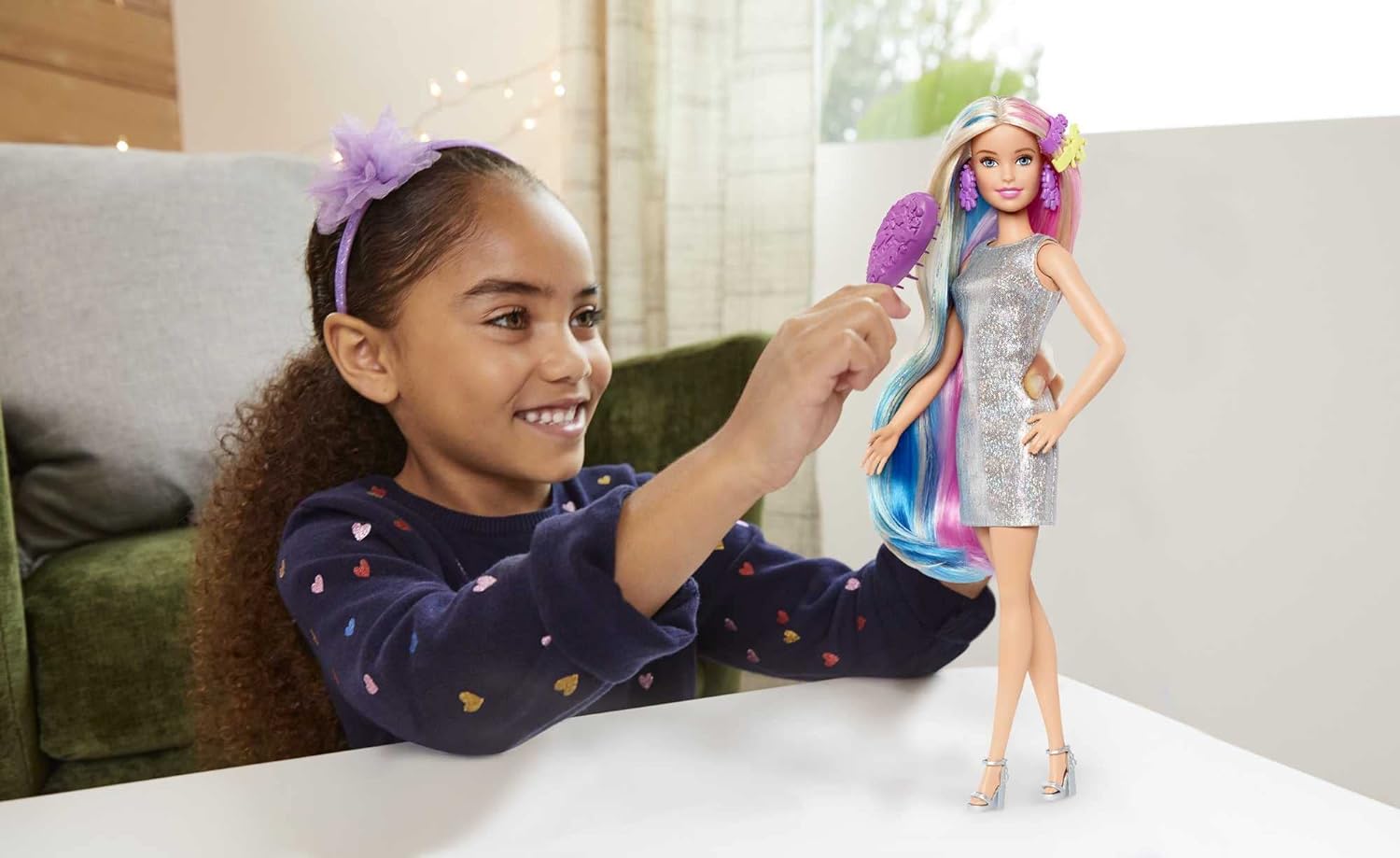 BARBIE MUÑECA DE PELO DE FANTASÍA Y ACCESORIOS, PELO LARGO Y COLORIDO RUBIO CON ROPA INSPIRADA EN SIRENA Y UNICORNIO - 5