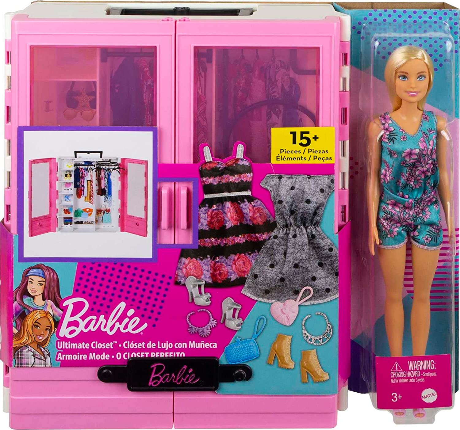 BARBIE FASHIONISTAS ULTIMATE CLOSET - JUGUETE PORTÁTIL DE MODA CON MUÑECA, ROPA, ACCESORIOS Y PERCHAS,PARA NIÑOS DE 3 A 8 AÑOS - 6