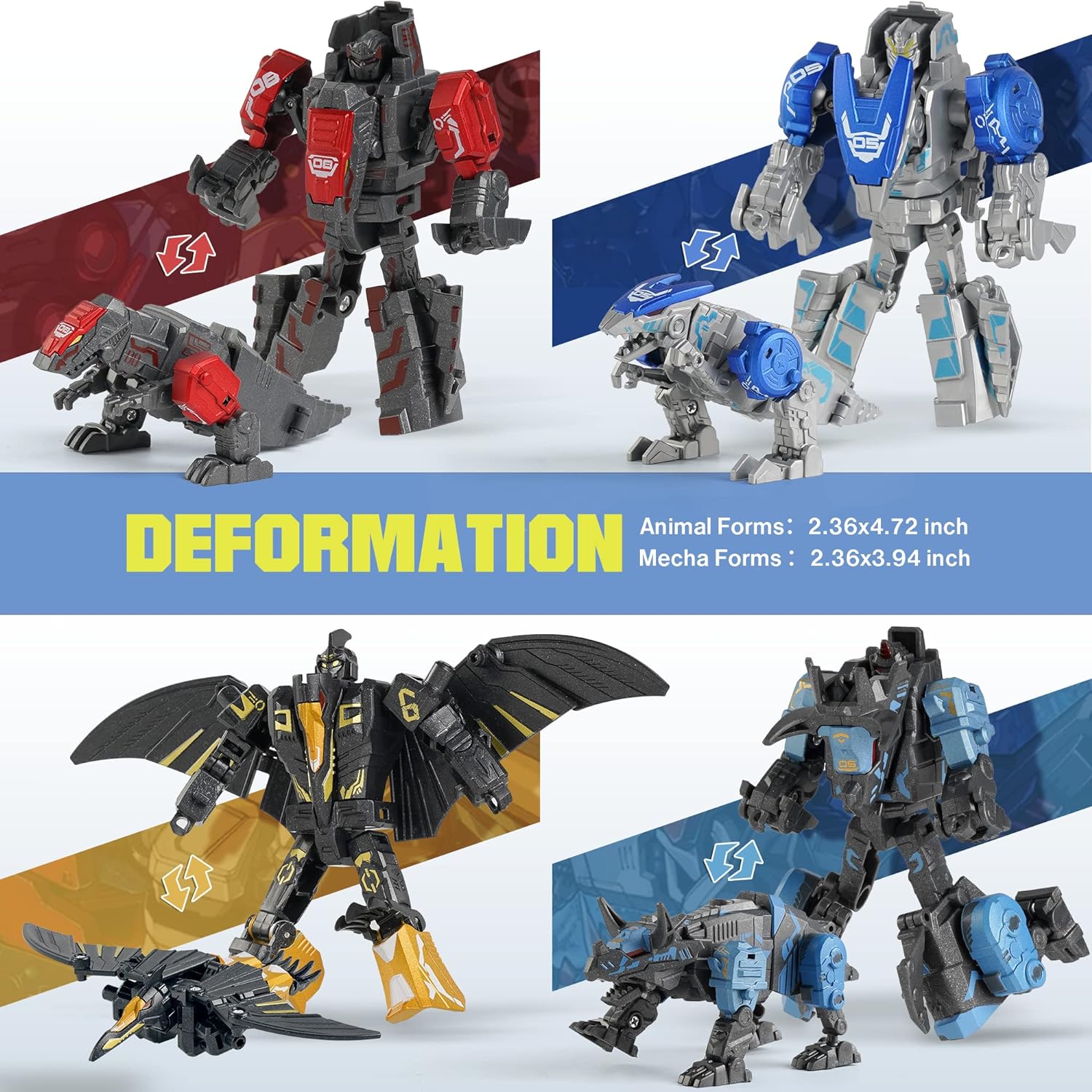 JUGUETES ROBOT TRANSFORMADORES DE DINOSAURIO DE 11 FORMAS, 4 PAQUETES DE FIGURAS DE ACCIÓN STEM, ALEACIÓN,MODELO DINOROBOT 4 EN 1 - 2