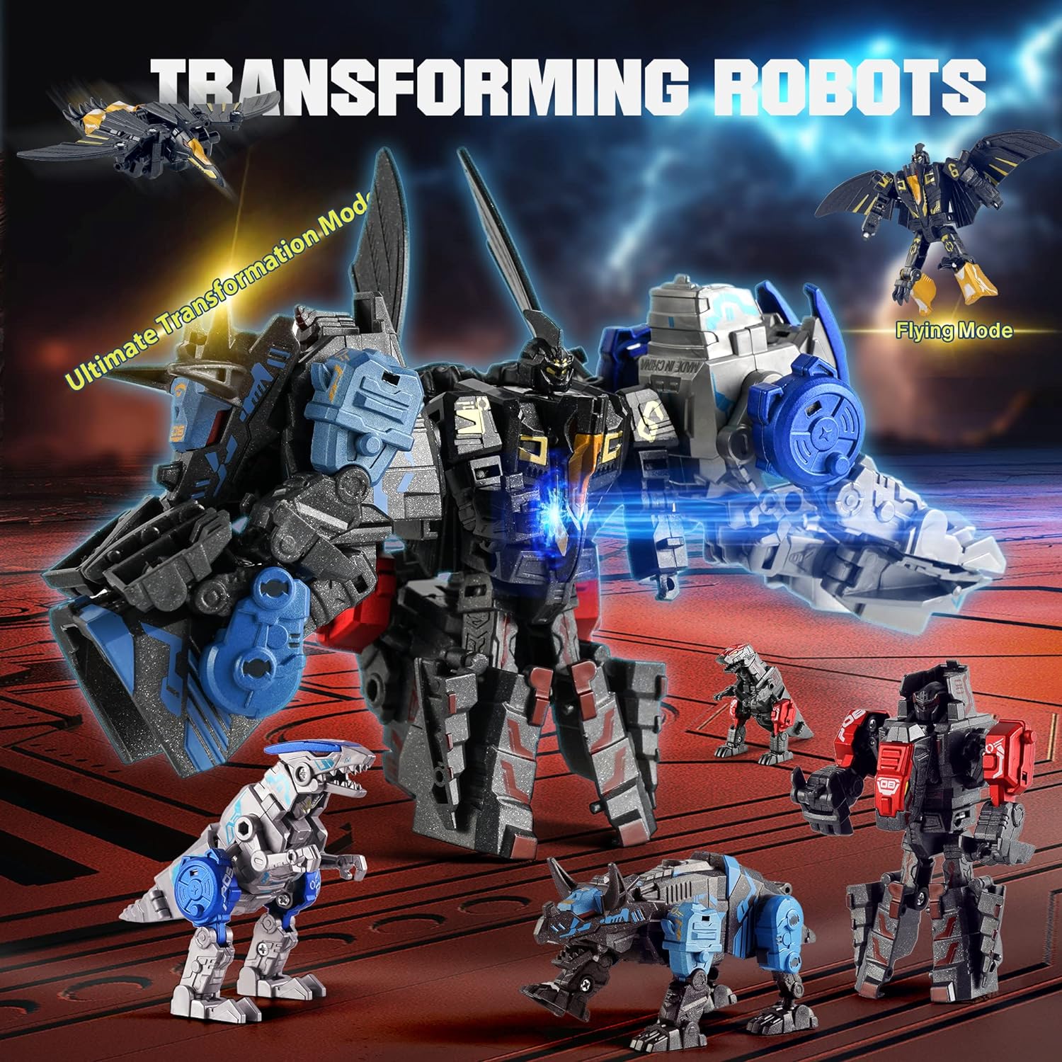 JUGUETES ROBOT TRANSFORMADORES DE DINOSAURIO DE 11 FORMAS, 4 PAQUETES DE FIGURAS DE ACCIÓN STEM, ALEACIÓN,MODELO DINOROBOT 4 EN 1 - 3