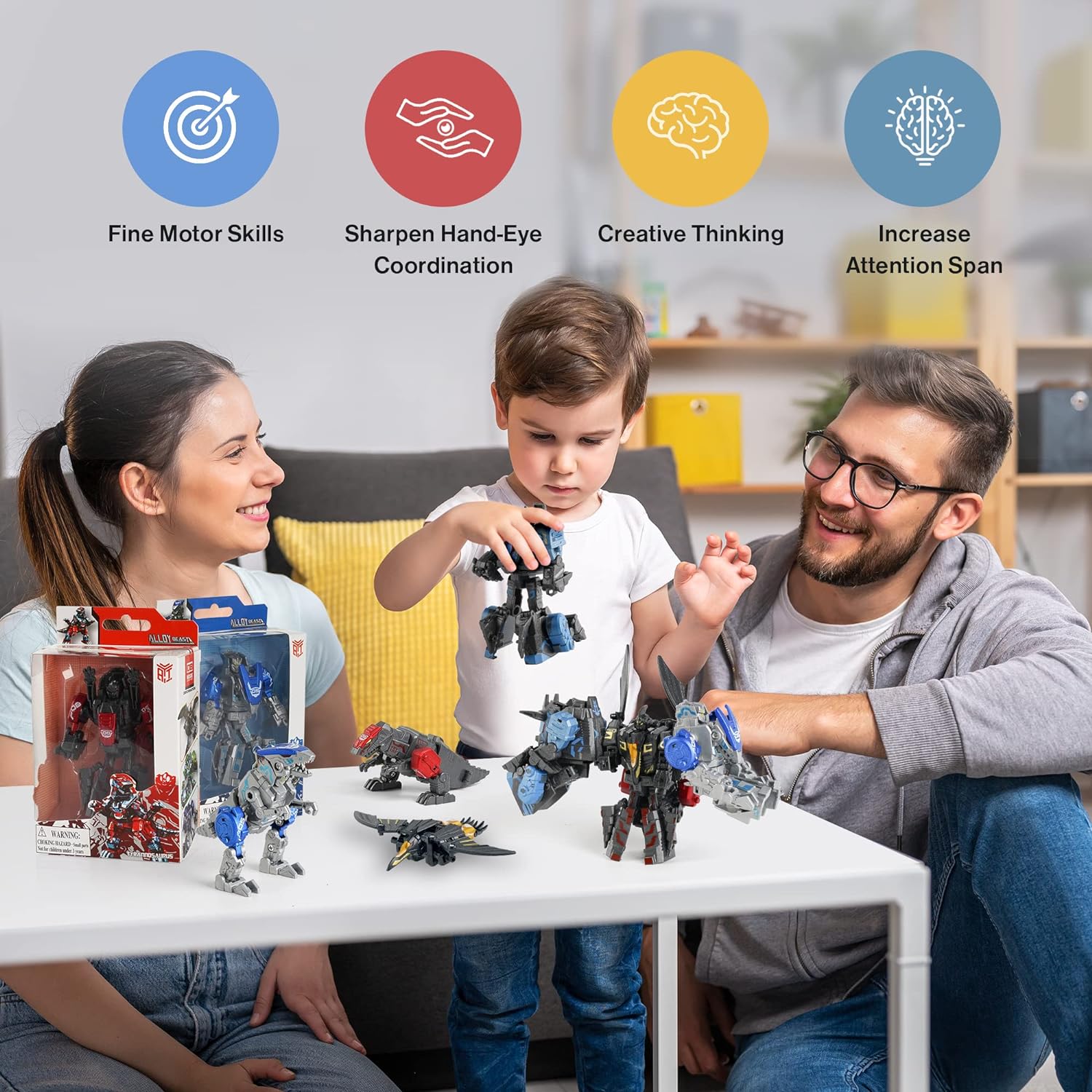 JUGUETES ROBOT TRANSFORMADORES DE DINOSAURIO DE 11 FORMAS, 4 PAQUETES DE FIGURAS DE ACCIÓN STEM, ALEACIÓN,MODELO DINOROBOT 4 EN 1 - 4