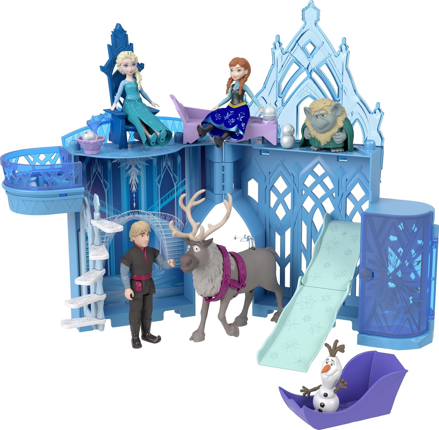 DISNEY FROZEN BY MATTEL TOYS, ELSA - JUEGO APILABLE DE CASA DE MUÑECAS CON MUÑECA PEQUEÑA Y 8 PIEZAS - 1