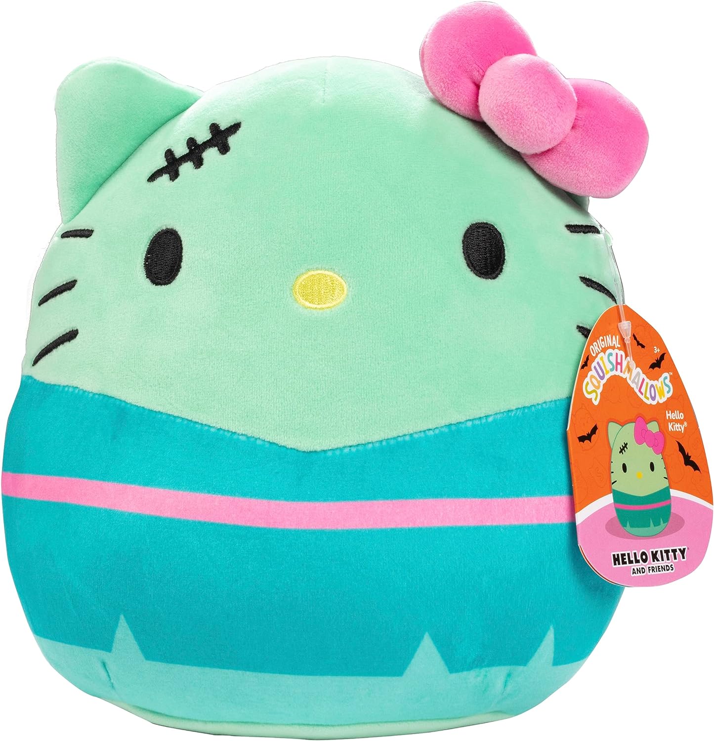 SQUISHMALLOWS HELLO KITTY FRANKENKITTY DE 8', KELLYTOY 2023 DE SANRIO DE HALLOWEEN, JUGUETE DE PELUCHE COLECCIONABLE SUAVE - 1