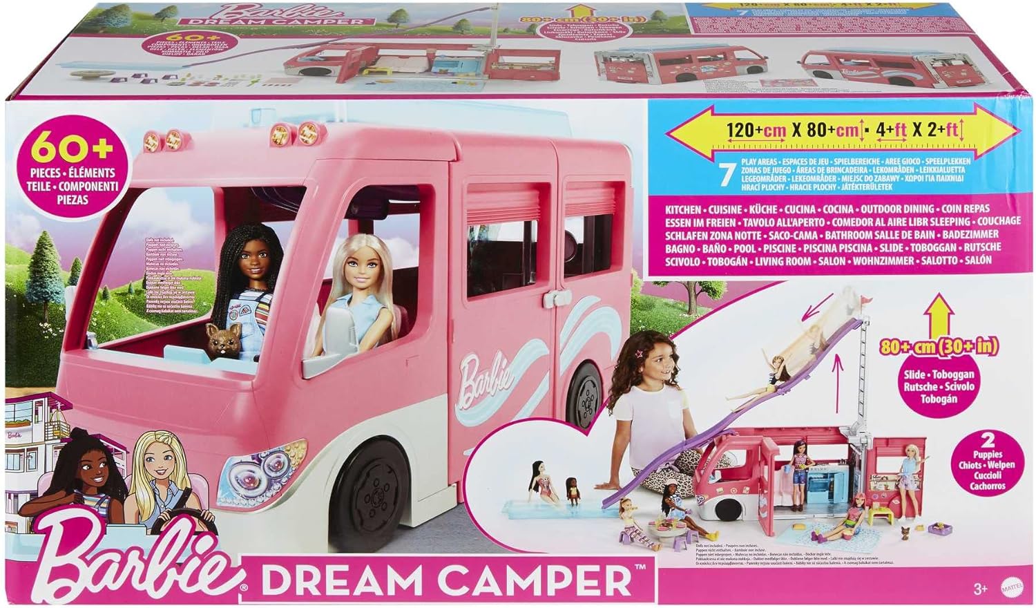 BARBIE DREAMCAMPER PLAYSET,VEHÍCULO DE JUGUETE DREAMCAMPER CON 60 ACCESORIOS INCLUYENDO MUEBLES, PISCINA Y TOBOGÁN DE 30 PULGADAS - 4