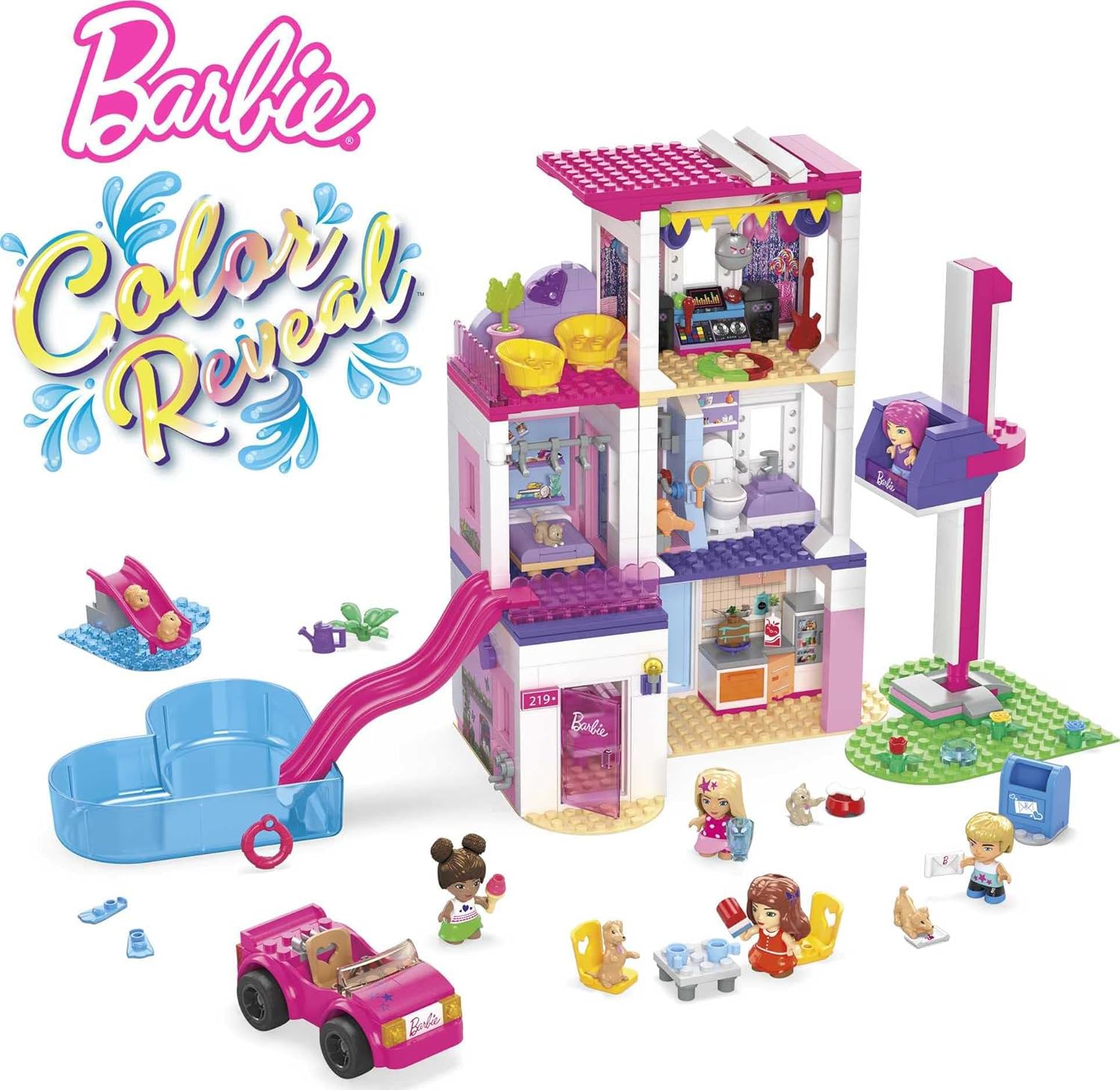 MEGA BARBIE COLOR REVEAL,JUGUETE DE CONSTRUCCIÓN,CASA DE ENSUEÑO CON 545 PIEZAS,MÁS DE 30 SORPRESAS,5 MICROMUÑECAS Y MAS - 3