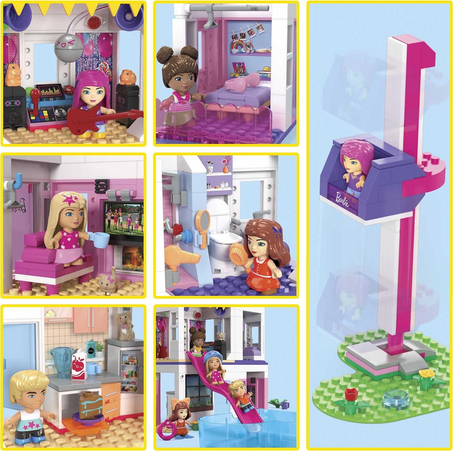 MEGA BARBIE COLOR REVEAL,JUGUETE DE CONSTRUCCIÓN,CASA DE ENSUEÑO CON 545 PIEZAS,MÁS DE 30 SORPRESAS,5 MICROMUÑECAS Y MAS - 4