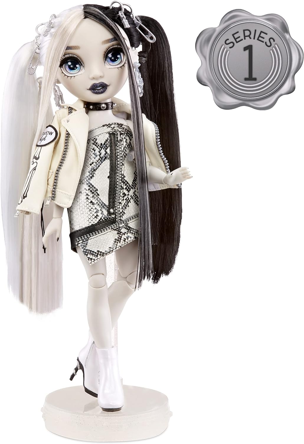 RAINBOW HIGH SHADOW SERIES 1 HEATHER GRAYSON - MUÑECA EN ESCALA DE GRISES. 2 TRAJES DE DISEÑADOR GRISES PARA MEZCLAR Y COMBINAR - 3