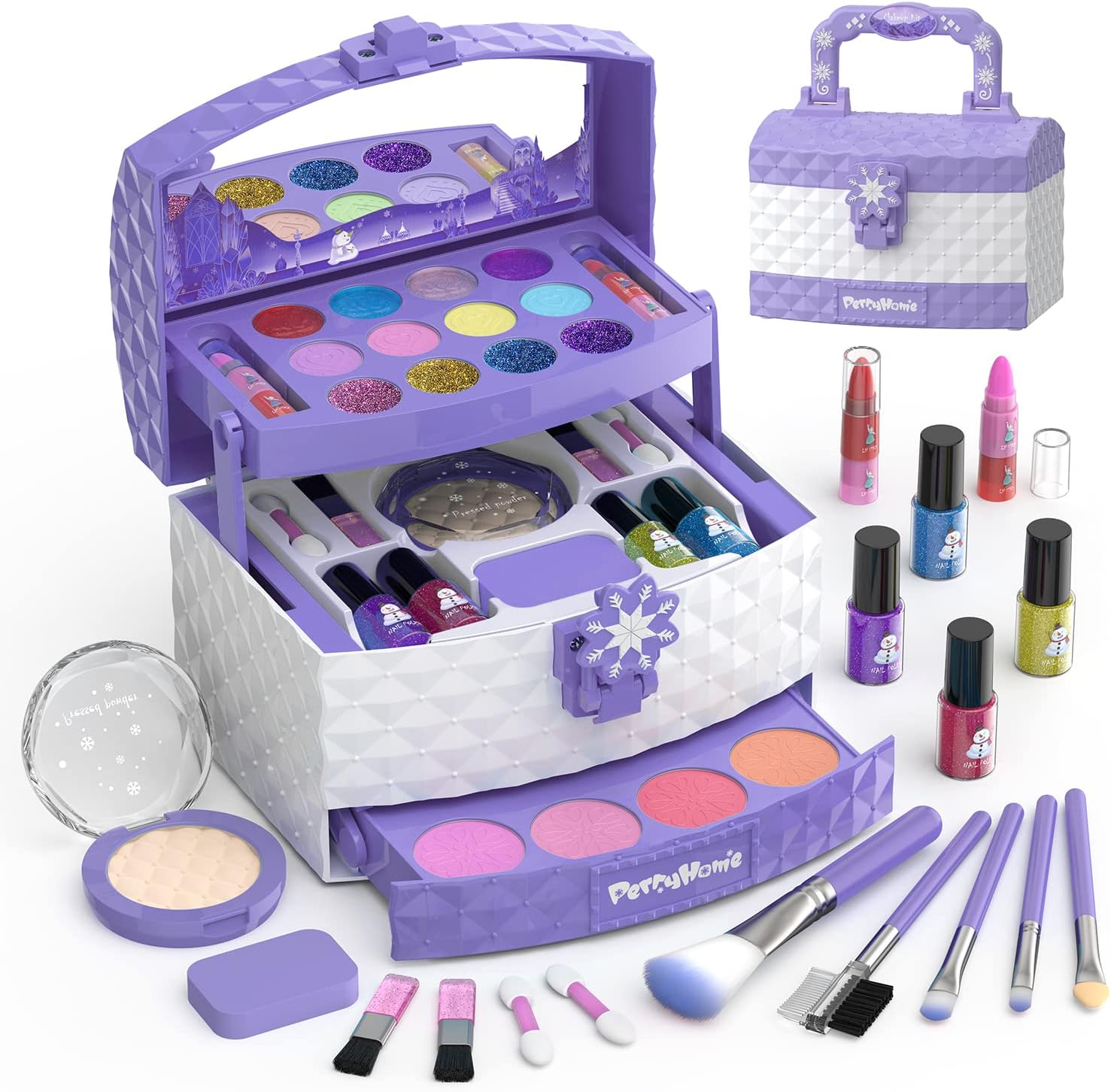 PERRYHOME KIT DE MAQUILLAJE INFANTIL PARA NIÑA, 35 PIEZAS, COSMÉTICOS REALES LAVABLES, JUEGO DE MAQUILLAJE PARA NIÑAS PEQUEÑAS - 1