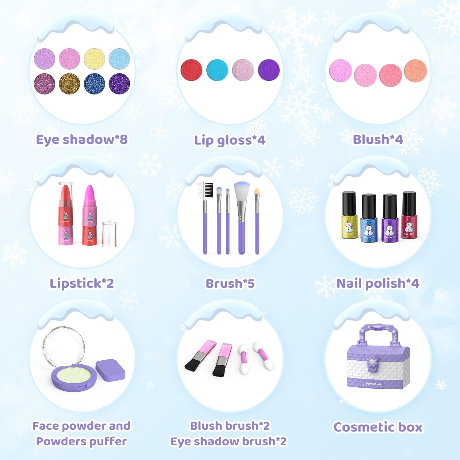 PERRYHOME KIT DE MAQUILLAJE INFANTIL PARA NIÑA, 35 PIEZAS, COSMÉTICOS REALES LAVABLES, JUEGO DE MAQUILLAJE PARA NIÑAS PEQUEÑAS - 2