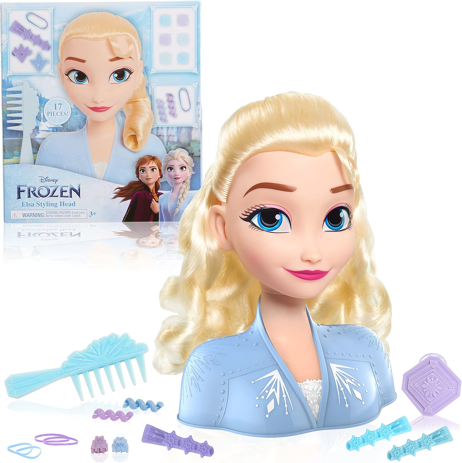 JUST PLAY - CABEZAL DE PEINADO ELSA DE DISNEY 2, 18 PIEZAS, INCLUYE ACCESORIOS PARA USAR Y COMPARTIR, RUBIO, PEINADO DE CABELLO - 1