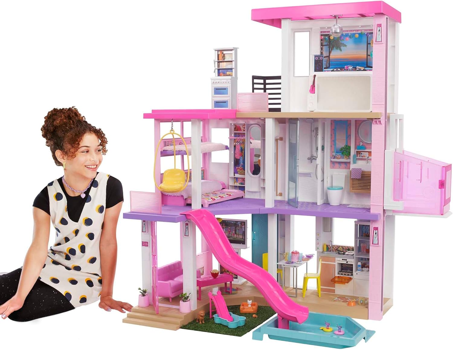 BARBIE DREAMHOUSE VERSIÓN 2021  CASA DE MUÑECAS GRANDE 1.14 M CON PISCINA, TOBOGÁN, ETC, Y ACCESORIOS, MUÑECAS PREESCOLARES - 1