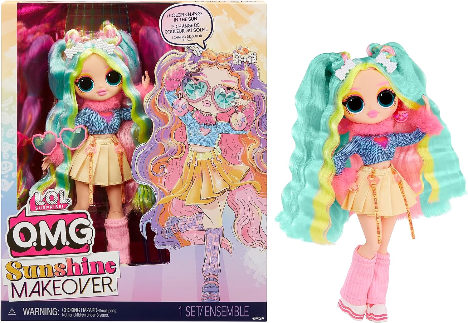 LOL SURPRISE OMG SUNSHINE COLOR CHANGE BUBBLEGUM DJ FASHION DOLL CON CABELLO QUE CAMBIA DE COLOR Y MODAS Y MÚLTIPLES SORPRESAS - 1