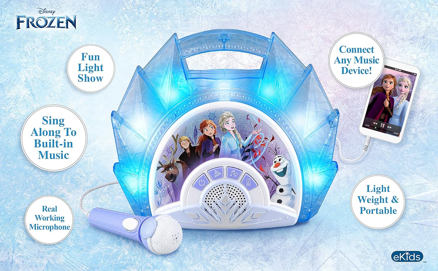 ESTÉREO PORTÁTIL DE FROZEN 2 CANTA CONMIGO CON MICRÓFONO, MÚSICA INTEGRADA, LUCES PARPADEANTES - 3