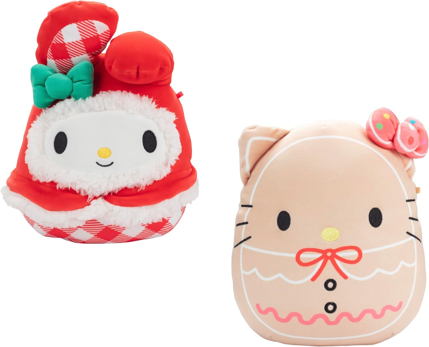 SQUISHMALLOWS PAQUETE DE 2 PELUCHES NAVIDEÑOS DE HELLO KITTY Y MY MELODY DE 8', JUGUETE DE PELUCHE COLECCIONABLE SUAVE Y BLANDO - 1