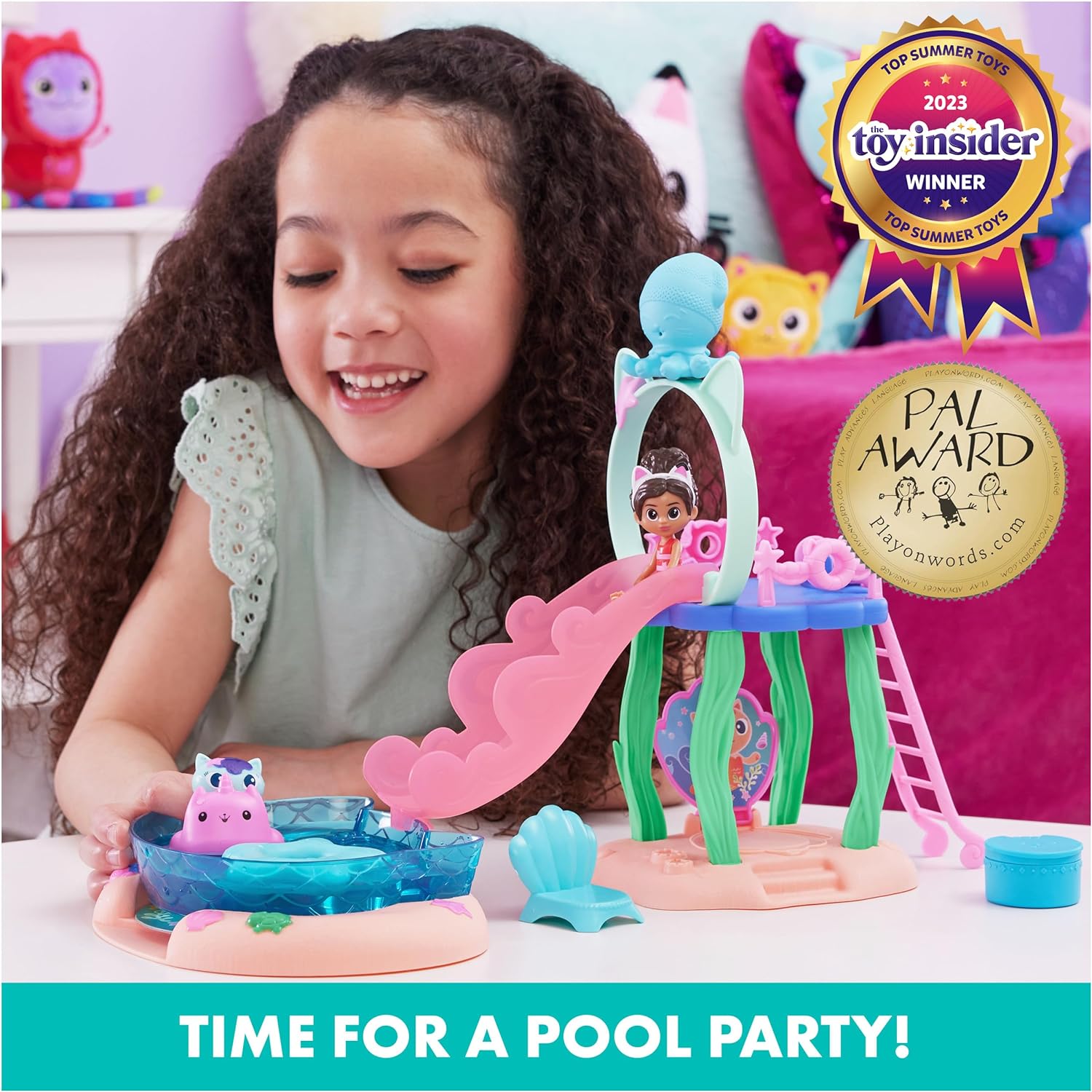 GABBY'S DOLLHOUSE, PURR-IFIC POOL JUEGO DE PISCINA DE GABBY Y MERCAT,COLAS DE SIRENA QUE CAMBIAN DE COLOR Y ACCESORIOS DE PISCINA - 6