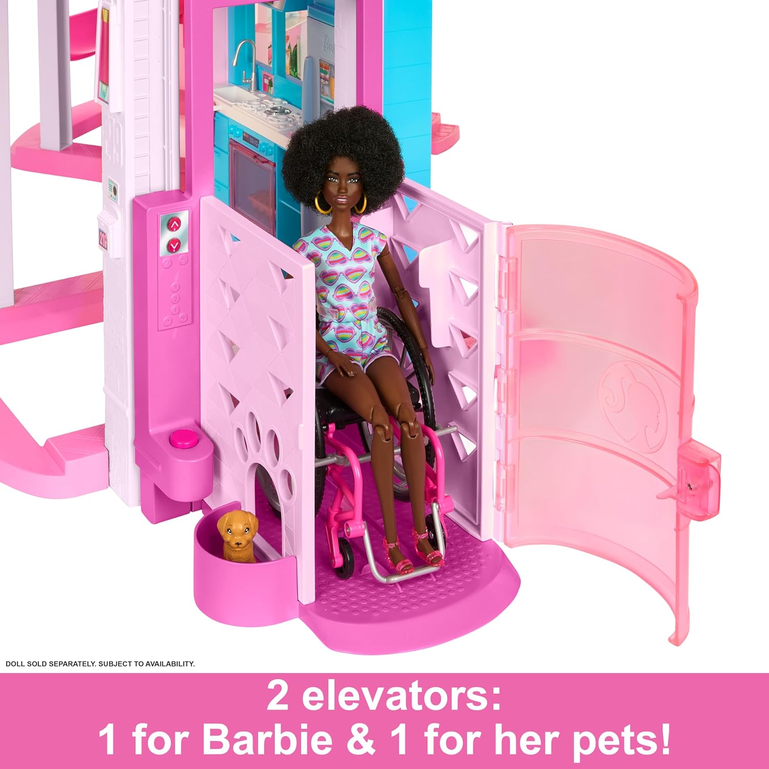 BARBIE DREAMHOUSE 2023,CASA DE MUÑECA PARA FIESTA EN LA PISCINA CON + DE 75 PIEZA Y TOBOGÁN,ELEVADOR DE MASCOTAS Y ÁREAS DE JUEGO - 5