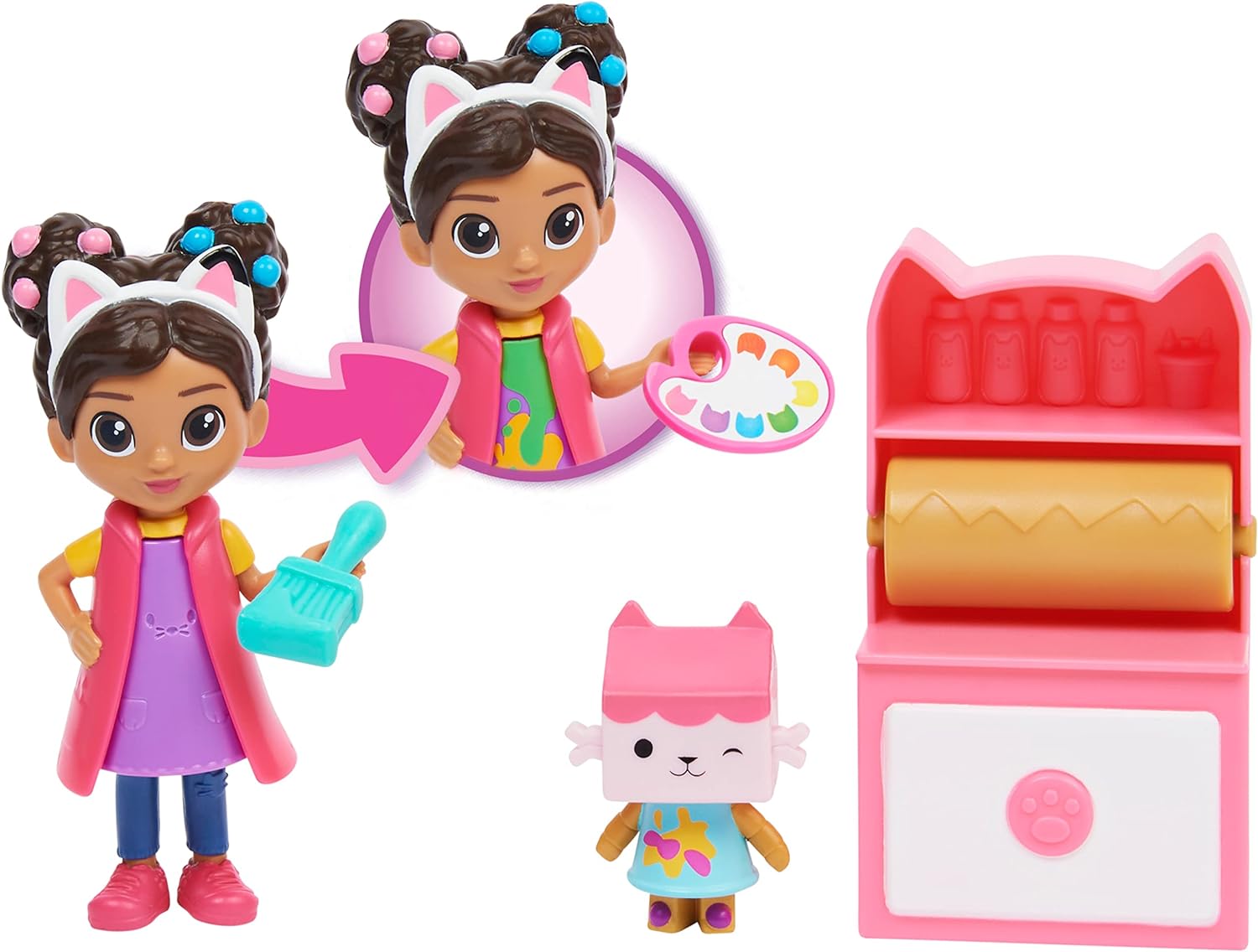GABBY'S DOLLHOUSE, ART STUDIO SET CON 2 FIGURAS DE JUGUETE, 2 ACCESORIOS, ENTREGA Y MUEBLES DE PIEZA - 4