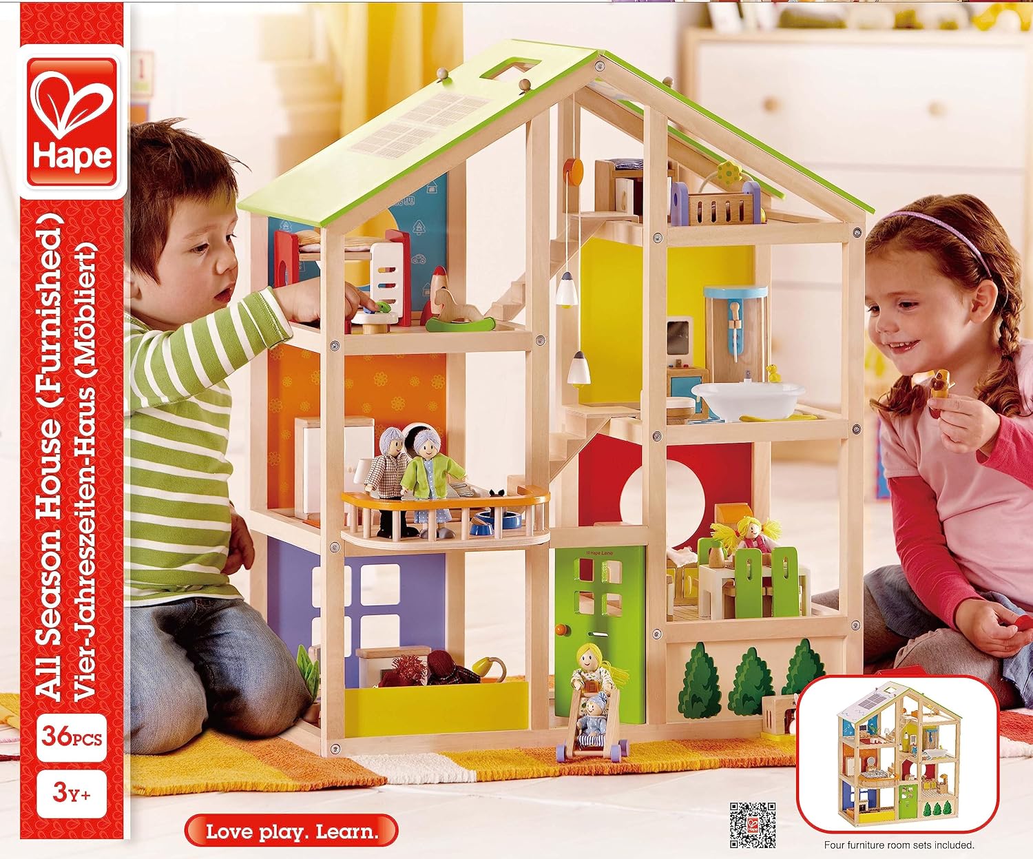 CASA DE MUÑECAS DE MADERA 'ALL SEASONS' AMOBLADA CON ACCESORIOS PARA NIÑOS DE HAPE - 2